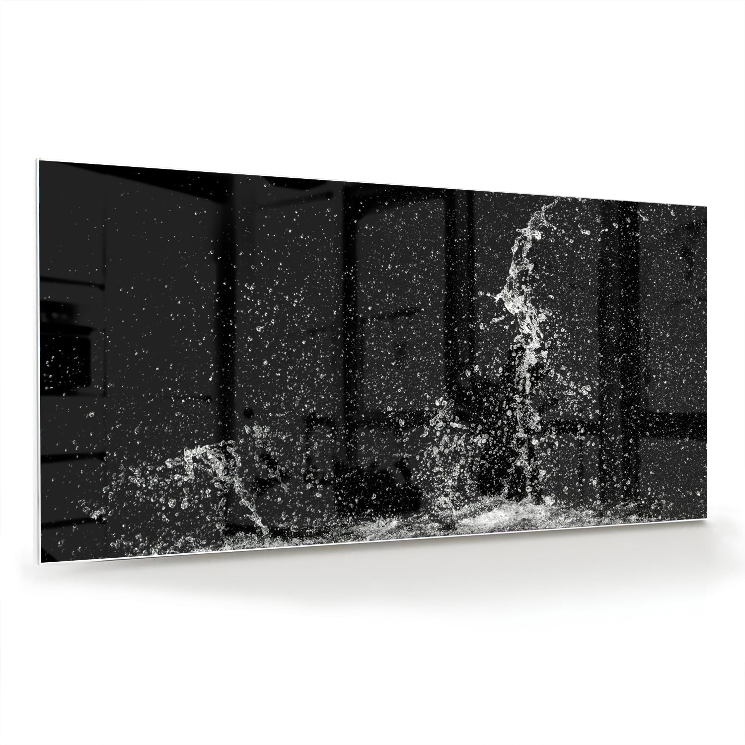 Schwarz-Weiß-Glasbild mit Spritzwassereffekt – Glasbild aus Sicherheitsglas, Größe 70x70_rond