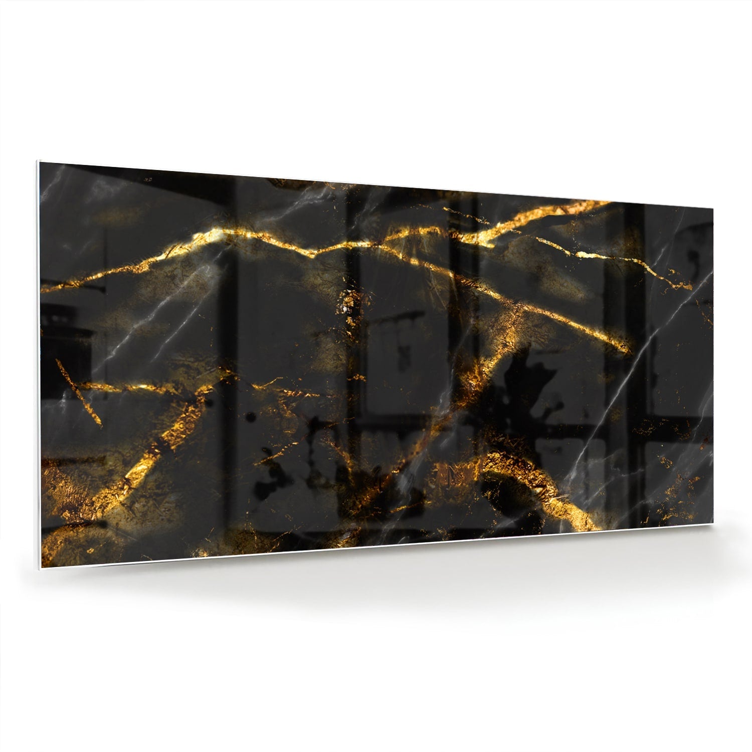 Glasbild mit schwarzem und goldenem Marmordesign – Glasbild aus Sicherheitsglas, Größe 70x70_rond