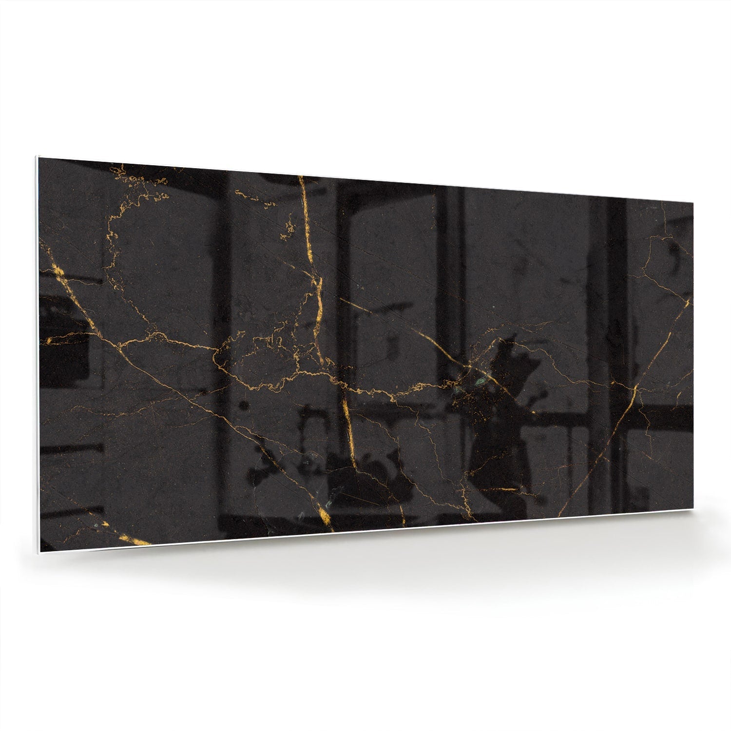 Schwarzes Glasbild mit goldenen Linien – Glasbild aus Sicherheitsglas, Größe 70x70_rond