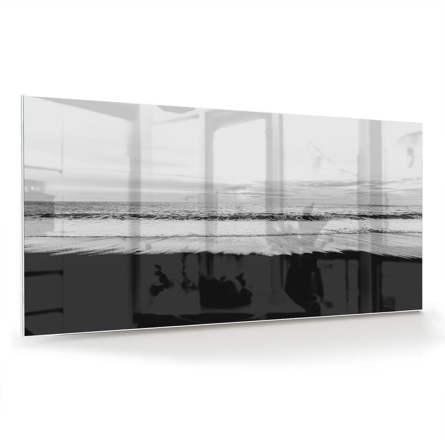 Minimalistisches Schwarz-Weiß-Glasbild – Glasbild aus Sicherheitsglas, Größe 70x70_rond