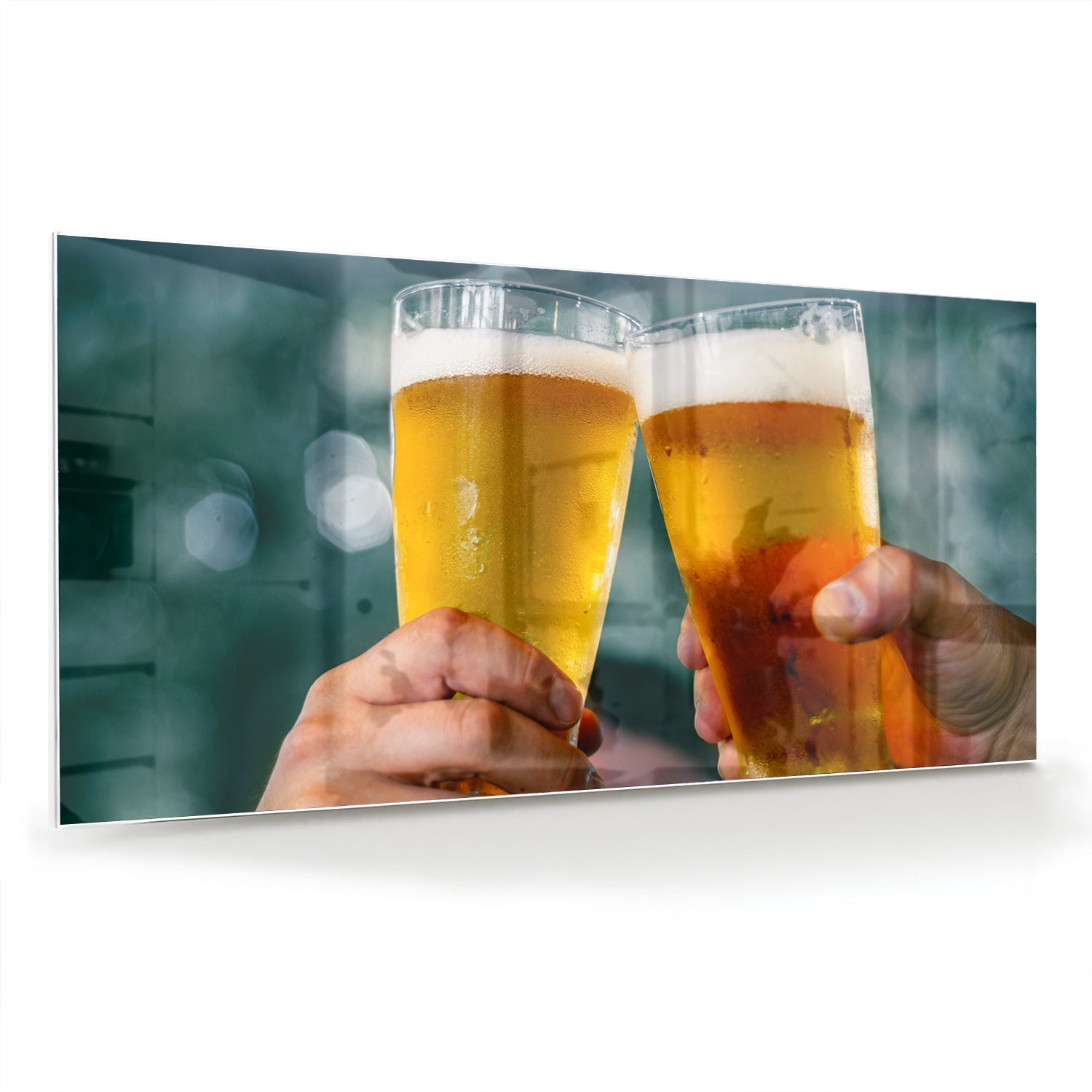 Glasbild mit zwei Biergläsern – Prost – Glasbild aus Sicherheitsglas, Größe 70x70_rond