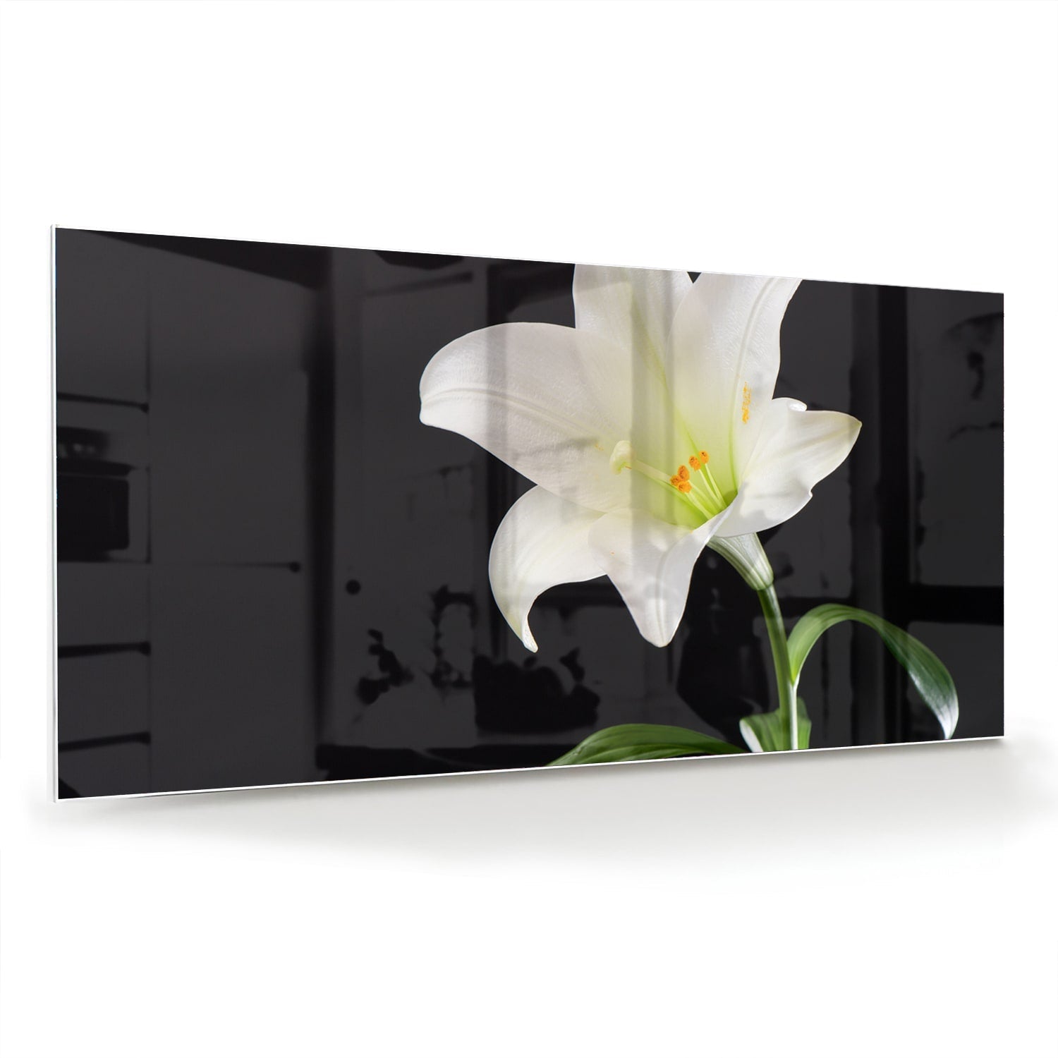 Stilvolles Glasbild mit einer weißen Lilie – Glasbild aus Sicherheitsglas, Größe 70x70_rond