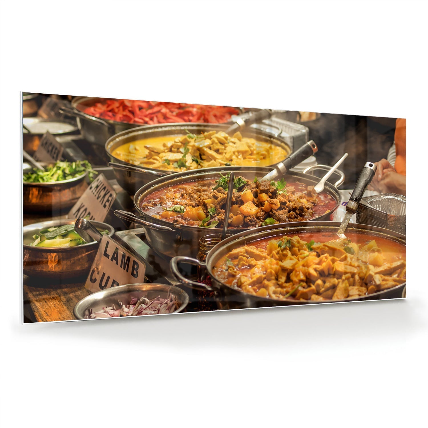 Farbenfrohes Glasbild mit indischem Essen – Glasbild aus Sicherheitsglas, Größe 70x70_rond