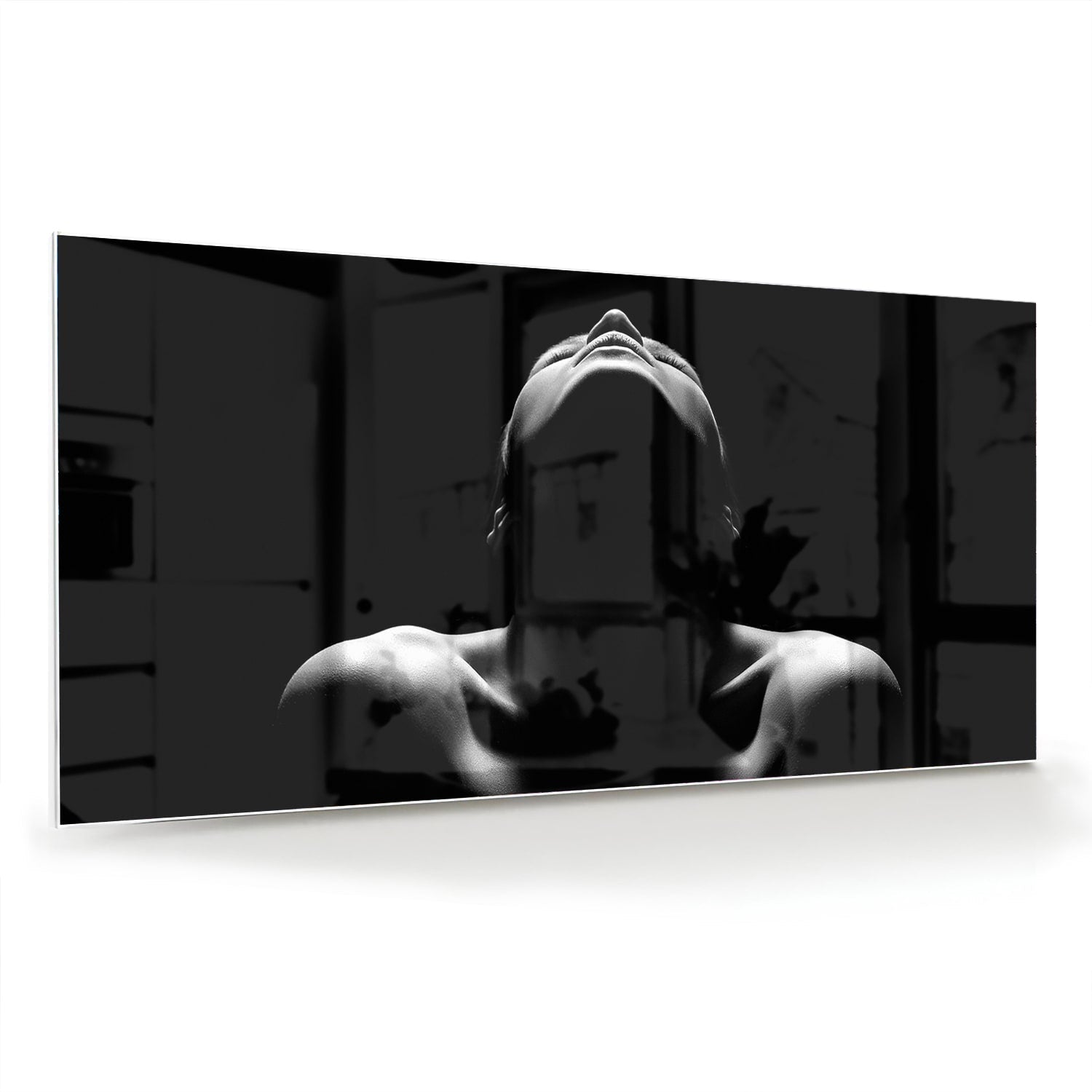Schwarz-Weiß-Glasbild mit mystischen weiblichen Figuren – Glasbild aus Sicherheitsglas, Größe 70x70_rond