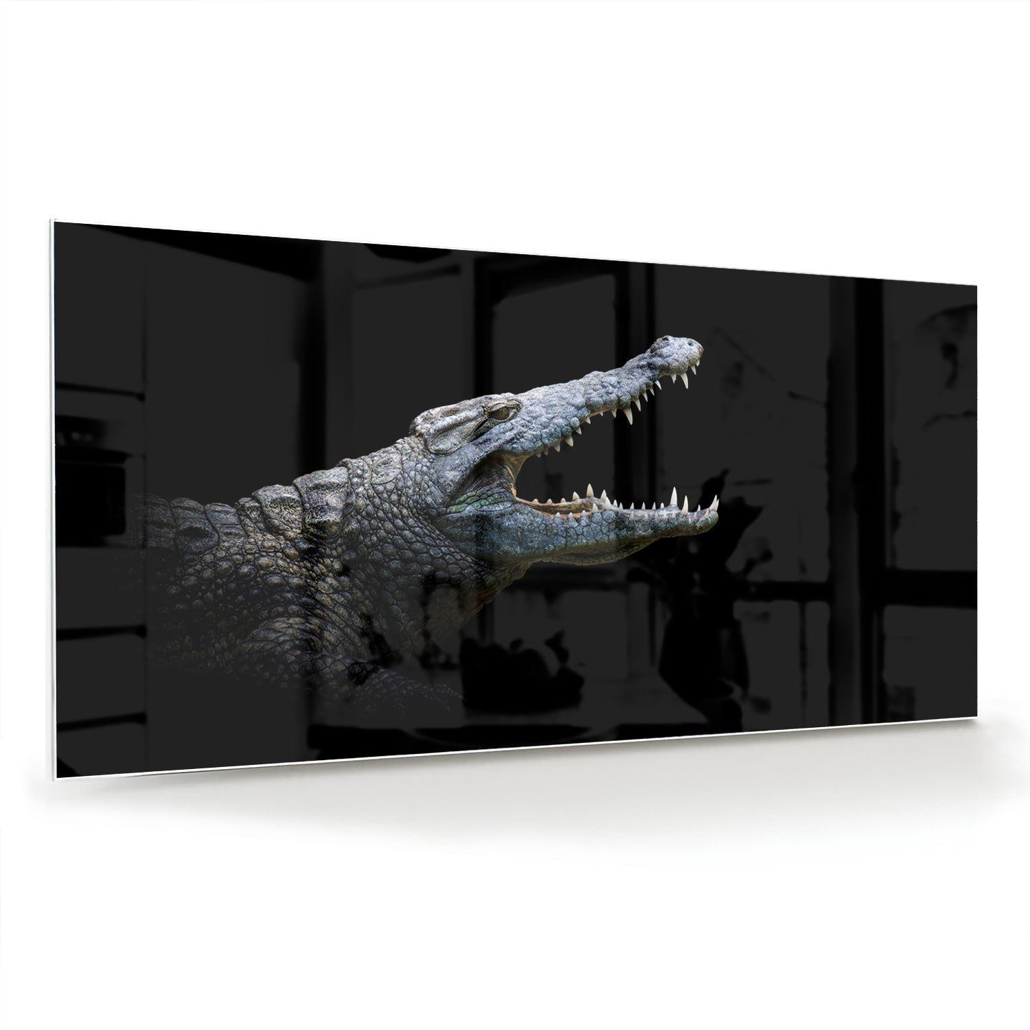 Beeindruckendes Glasbild mit einem Krokodil – Glasbild aus Sicherheitsglas, Größe 70x70_rond