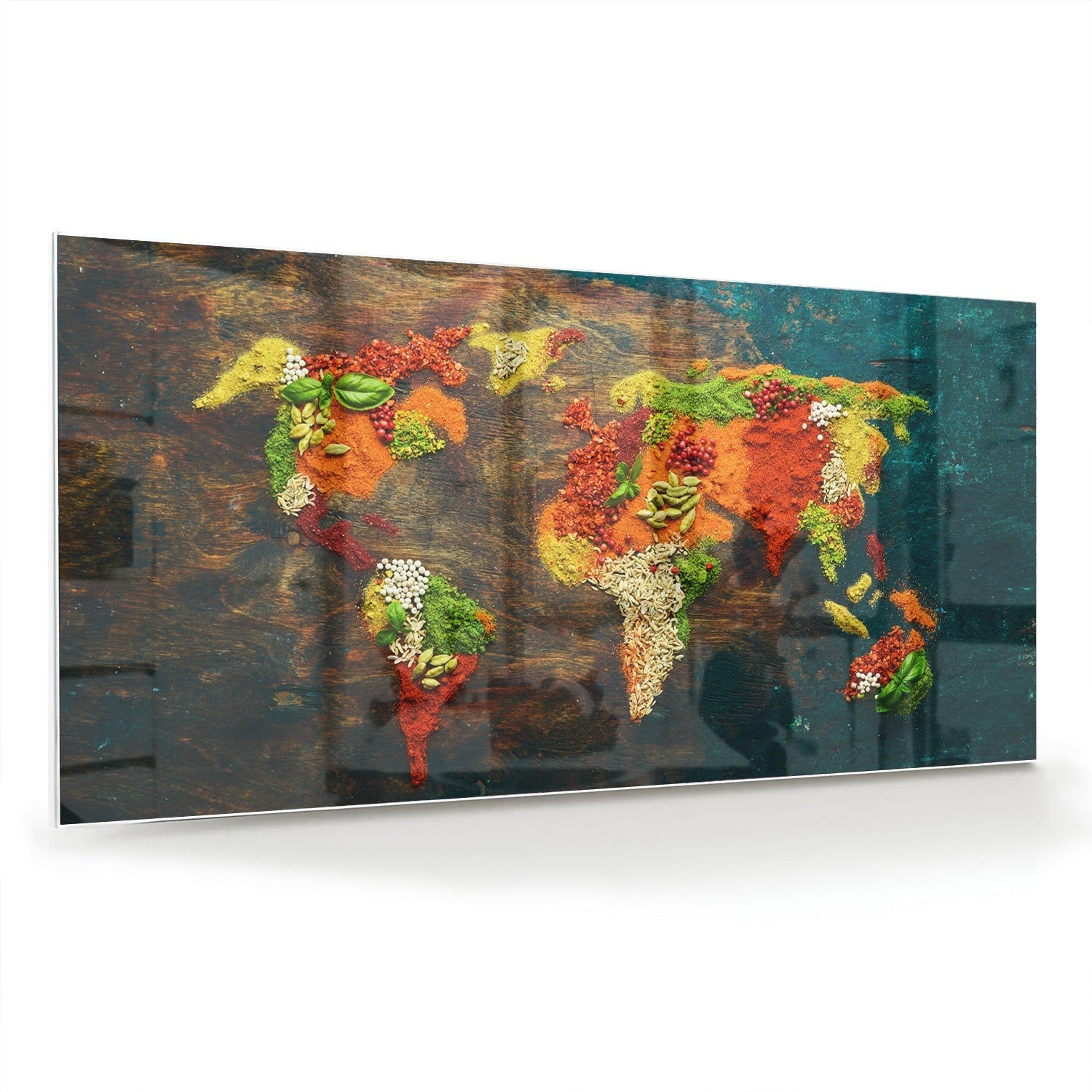 Einzigartiges Glasbild mit moderner Weltkarte – Glasbild aus Sicherheitsglas, Größe 70x70_rond