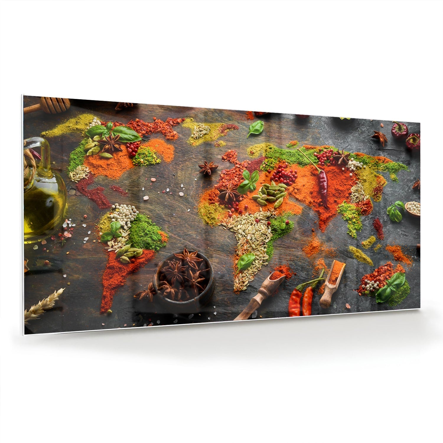 Farbenfrohes Glasbild mit Gewürzen und Gemüse – Glasbild aus Sicherheitsglas, Größe 70x70_rond