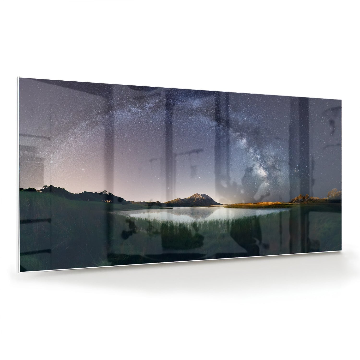 Glasbild: Sternenhimmel und Berge – Glasbild aus Sicherheitsglas, Größe 70x70_rond