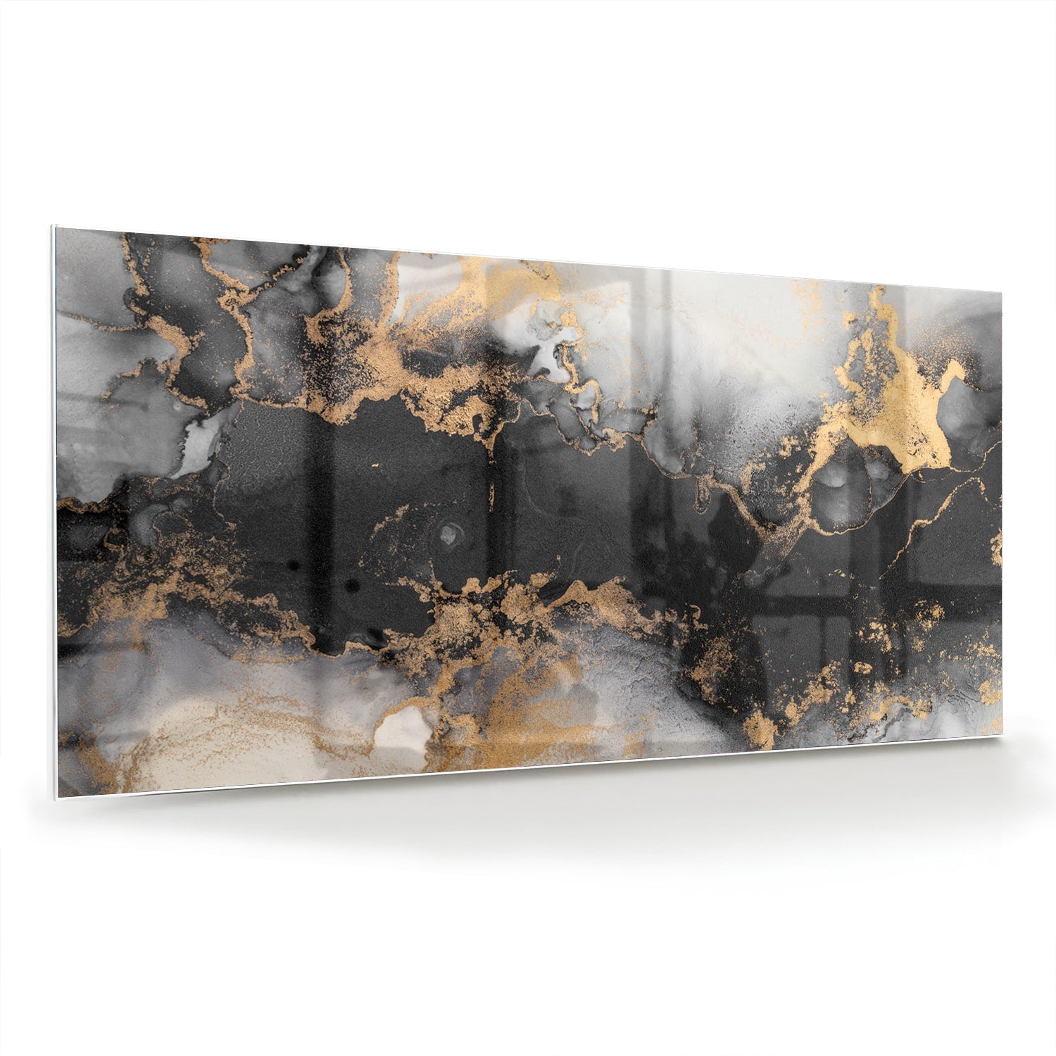 Elegantes Glasbild mit Gold und Schwarz – Glasbild aus Sicherheitsglas, Größe 70x70_rond
