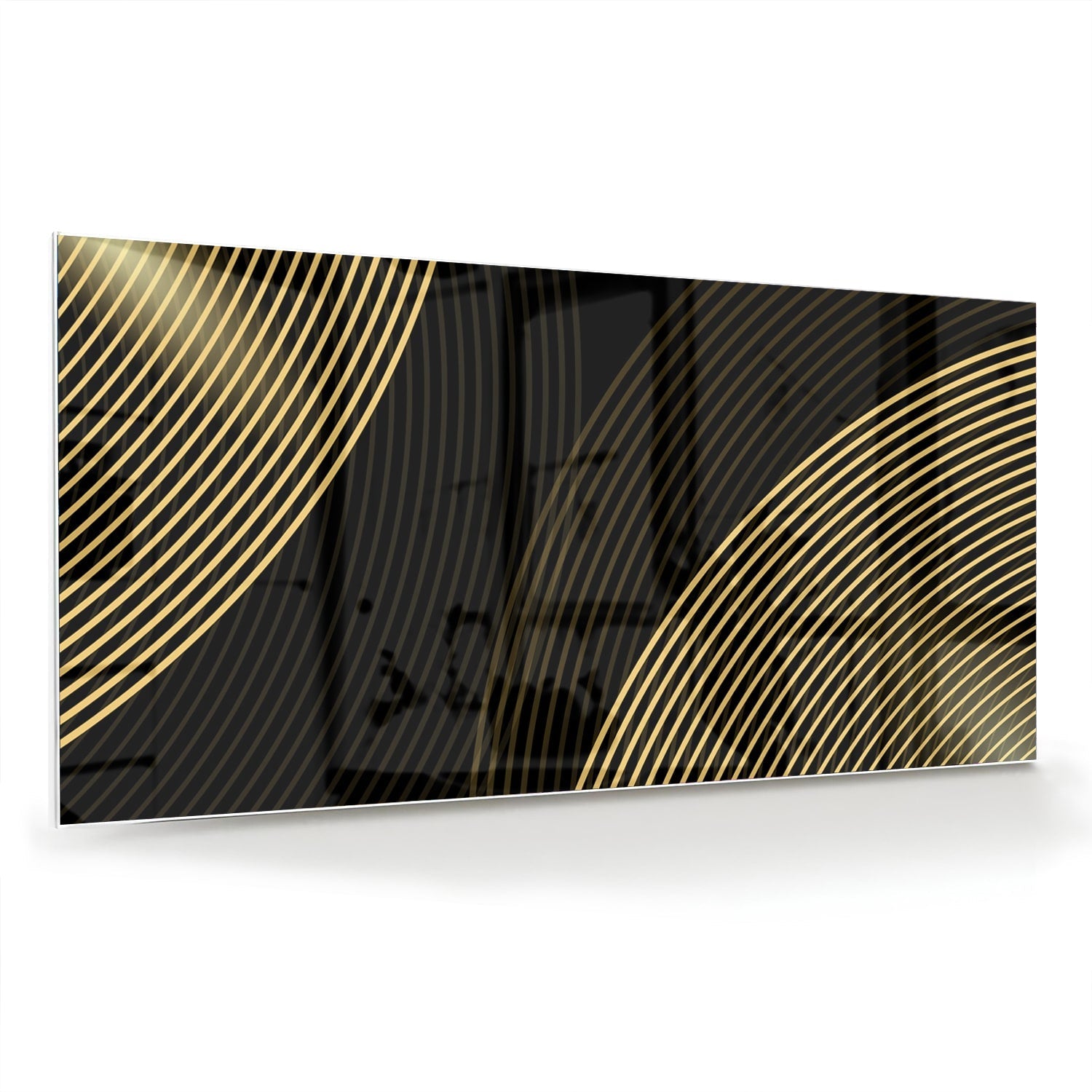 Geradliniges Glasbild mit goldenen Linien – Glasbild aus Sicherheitsglas, Größe 70x70_rond