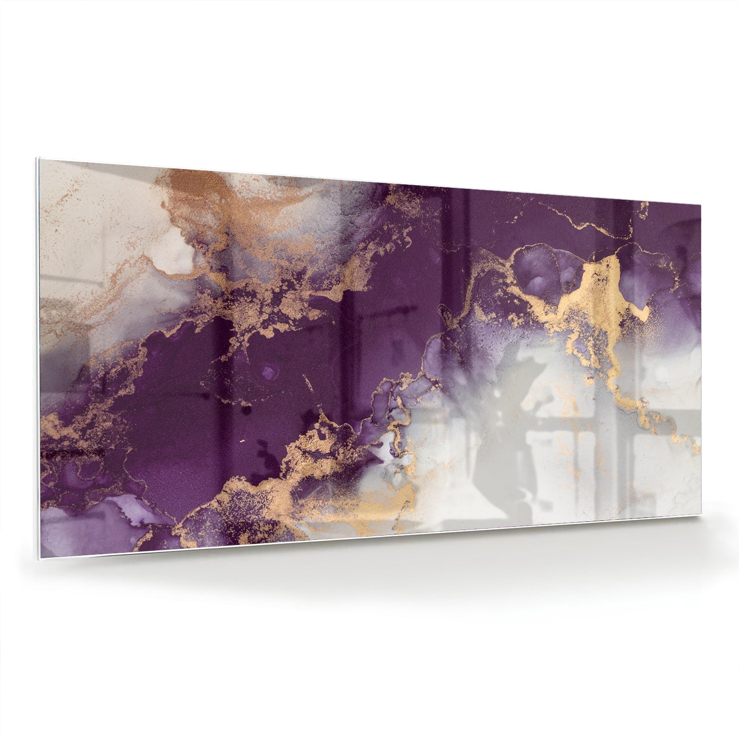 Violettes Glasbild mit goldenen Akzenten – Glasbild aus Sicherheitsglas, Größe 70x70_rond