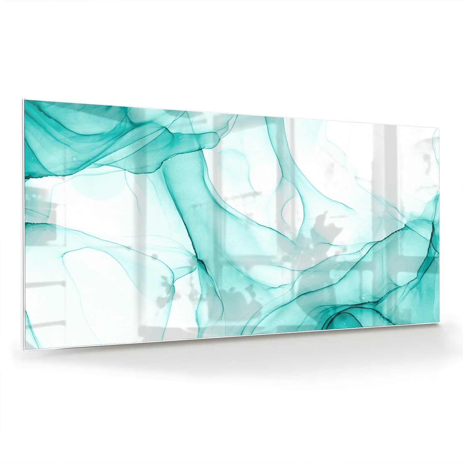Hellblaues abstraktes Glasbild für elegante Innenräume – Glasbild aus Sicherheitsglas, Größe 70x70_rond