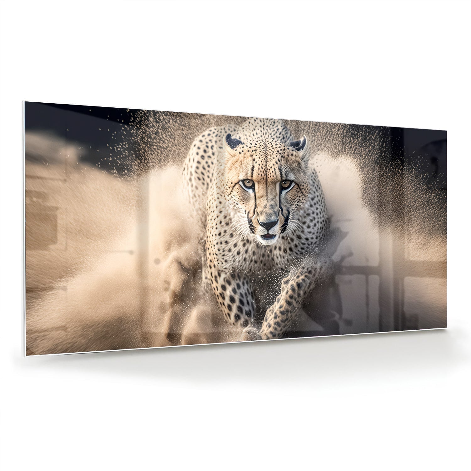Dynamisches Glasbild mit einem Geparden – Glasbild aus Sicherheitsglas, Größe 70x70_rond