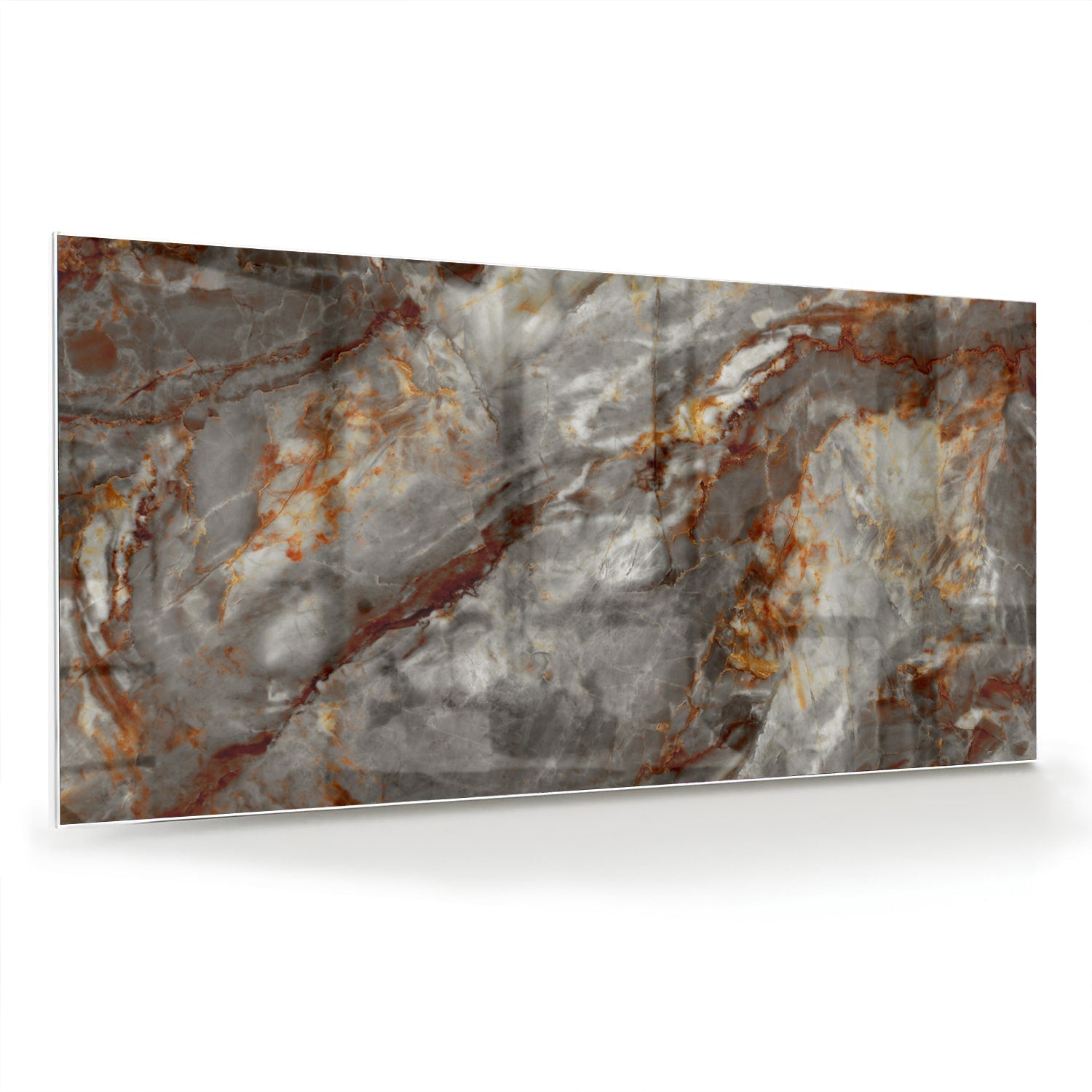 Glänzendes Glasbild mit Marmoroptik in Grau – Glasbild aus Sicherheitsglas, Größe 70x70_rond