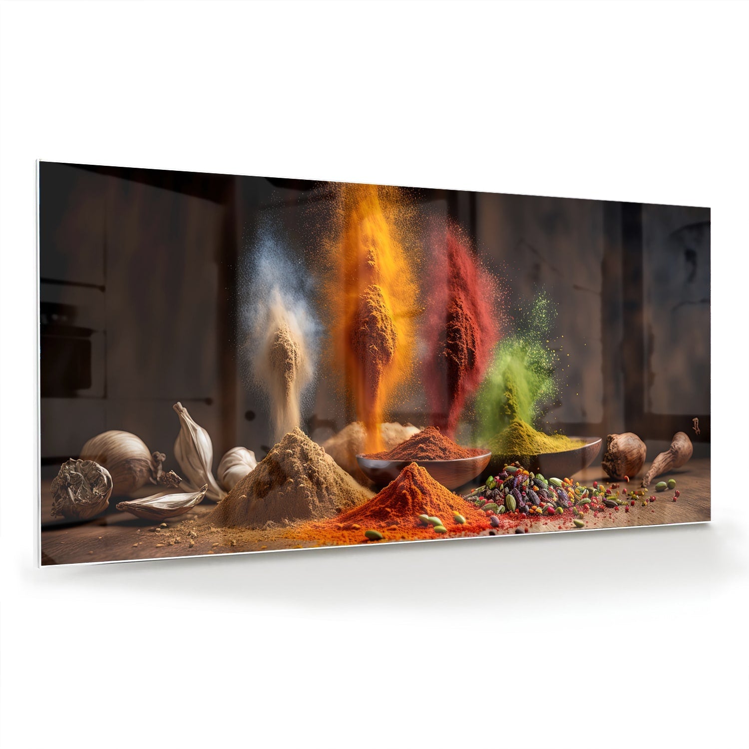 Farbenfrohe Gewürze: Glasbild für die Küche – Glasbild aus Sicherheitsglas, Größe 70x70_rond
