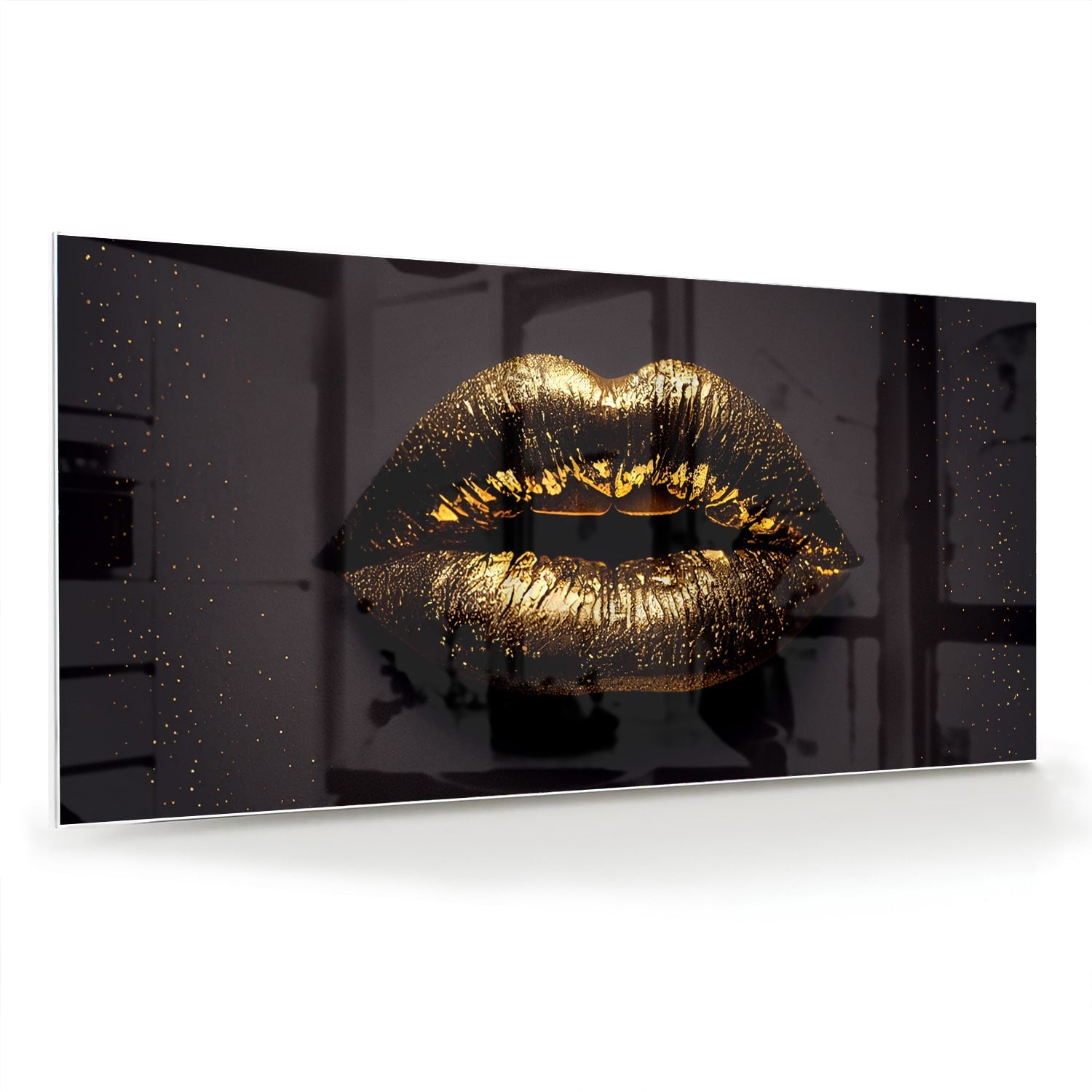 Glasbild mit goldenen Lippen für ein luxuriöses Interieur – Glasbild aus Sicherheitsglas, Größe 70x70_rond
