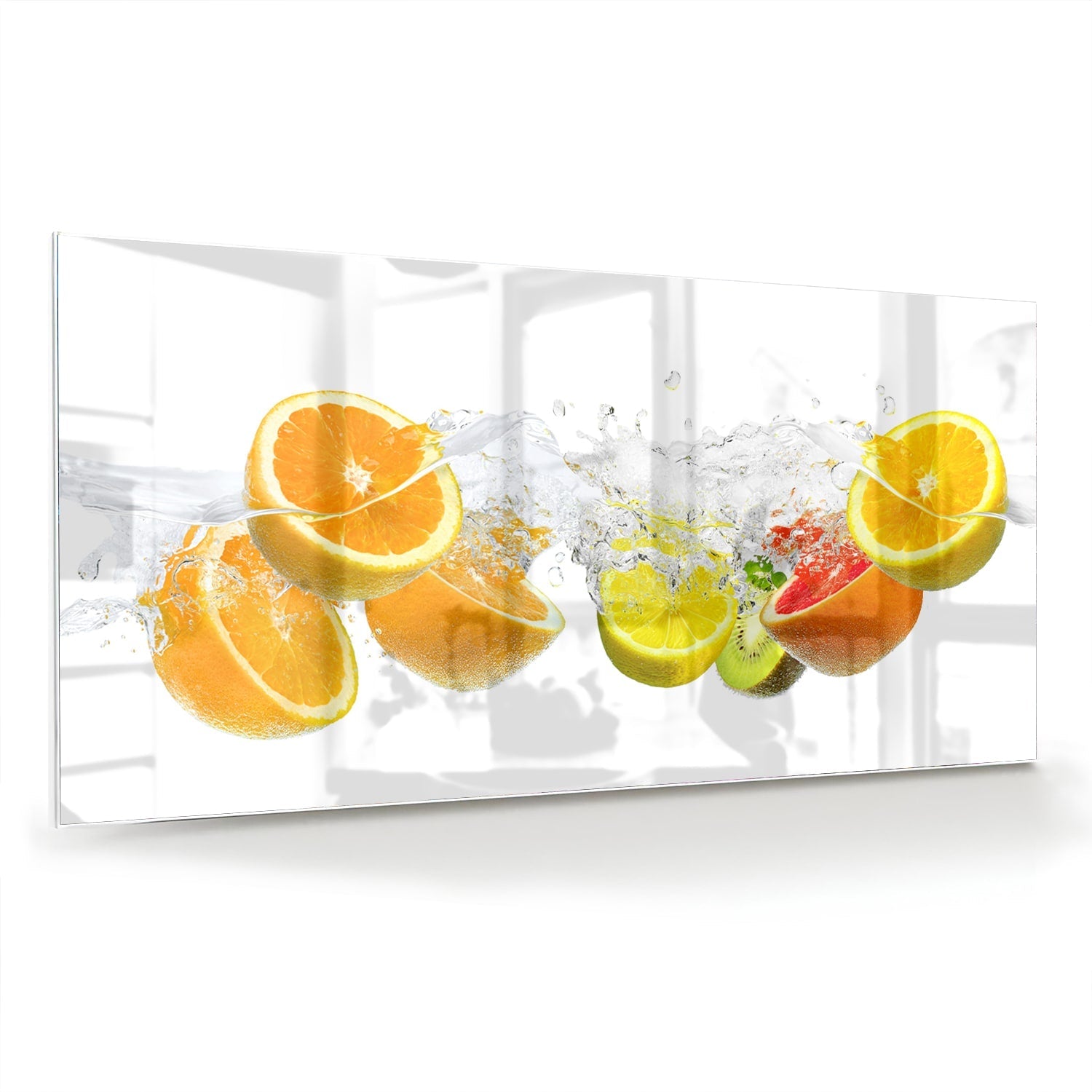 Erfrischendes Glasbild mit Zitrusfrüchten – Glasbild aus Sicherheitsglas, Größe 70x70_rond