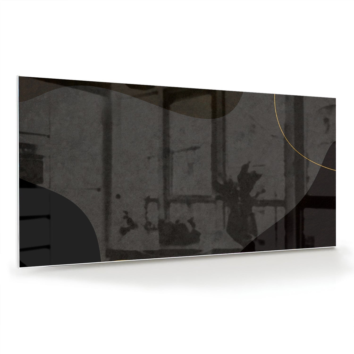 Modernes Glasbild mit abstrakten Formen in Schwarz – Glasbild aus Sicherheitsglas, Größe 70x70_rond
