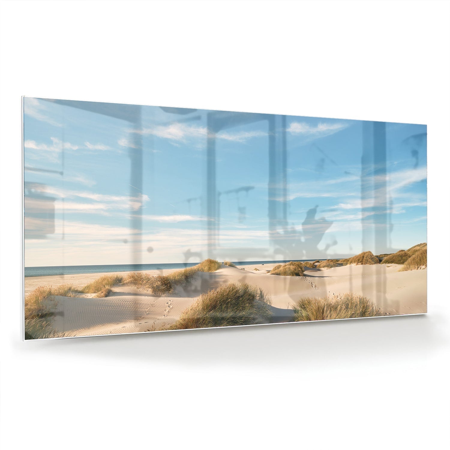 Glasbild mit Dünen und blauem Himmel – Glasbild aus Sicherheitsglas, Größe 70x70_rond
