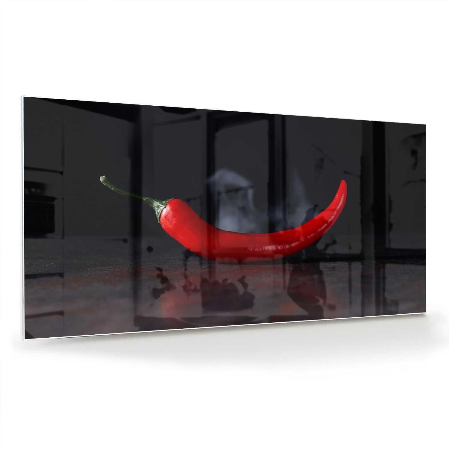 Glasbild – Tiefrote Paprika auf schwarzem Hintergrund – Glasbild aus Sicherheitsglas, Größe 70x70_rond