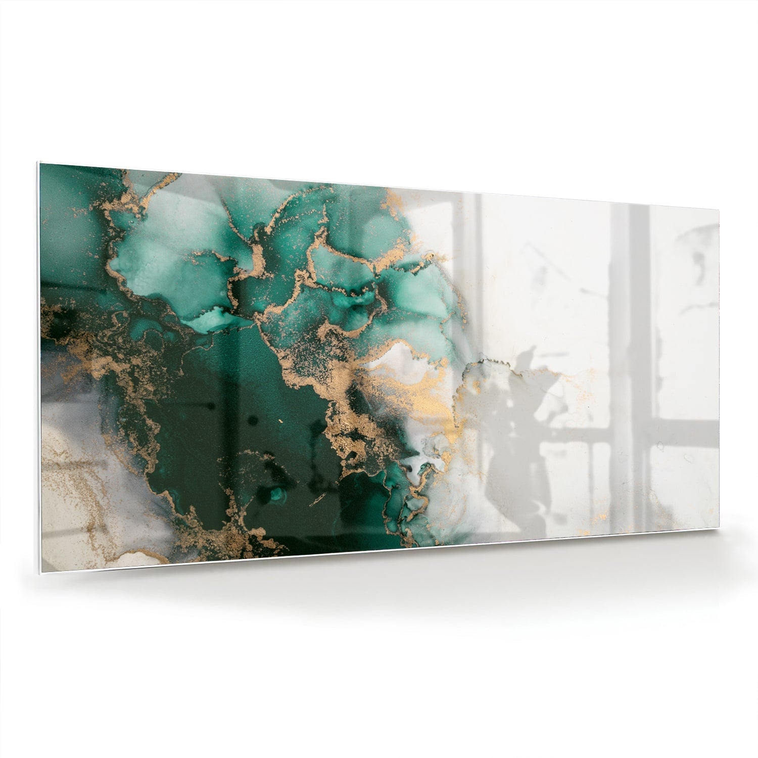 Elegantes Glasbild in grünen Farbtönen – Glasbild aus Sicherheitsglas, Größe 70x70_rond