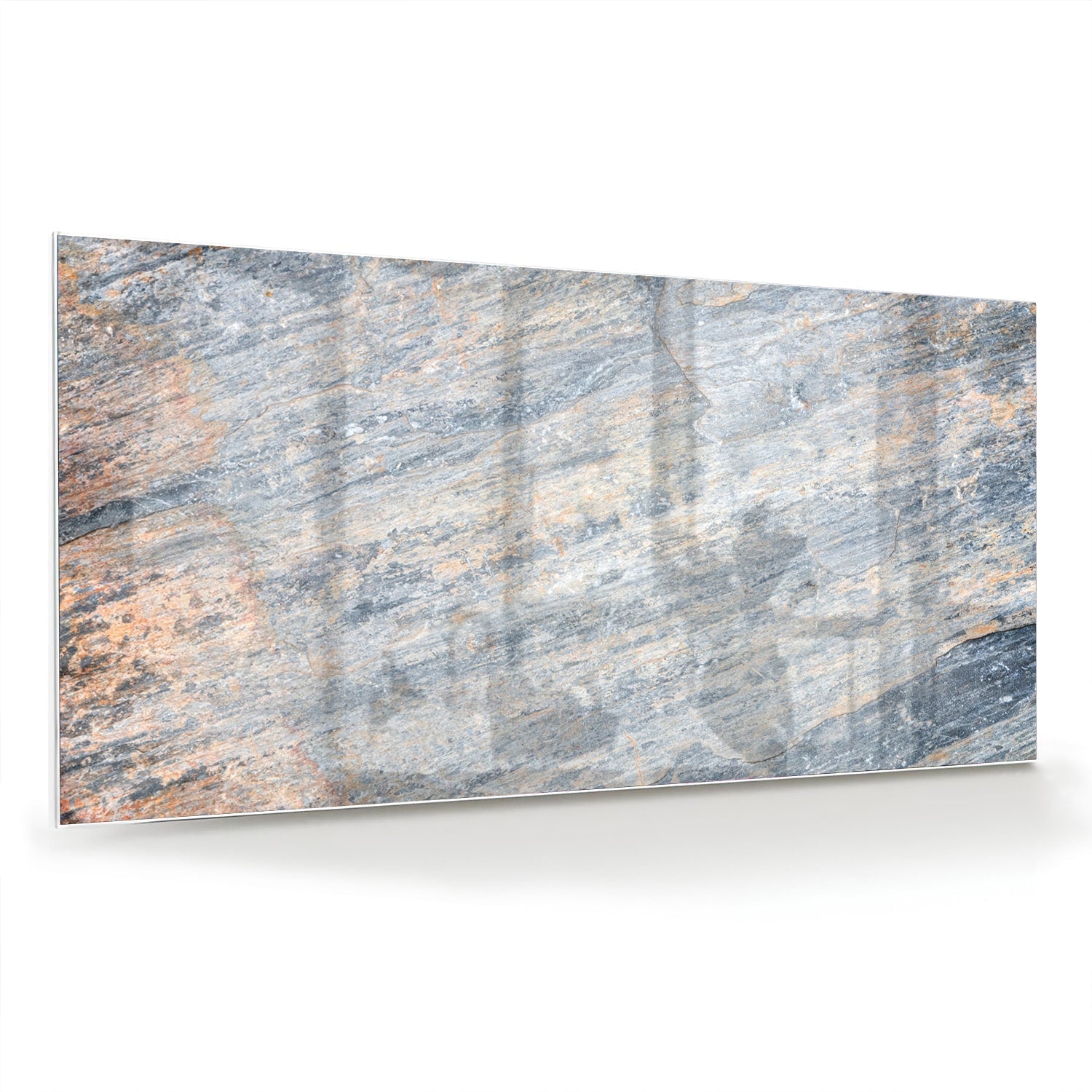 Abstraktes Glasbild mit blauen und orangefarbenen Tönen – Glasbild aus Sicherheitsglas, Größe 70x70_rond