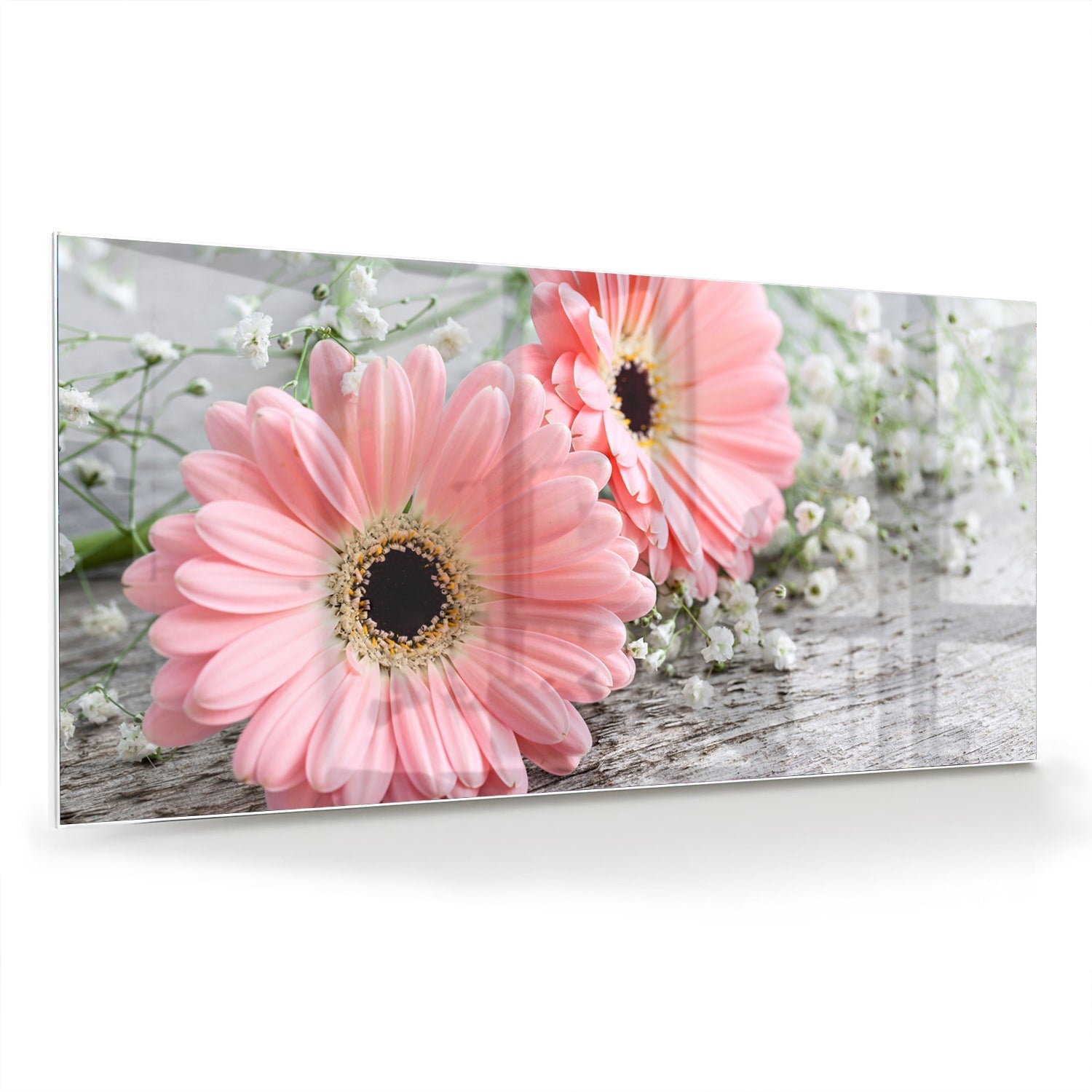 Rosafarbenes Gerbera-Glasbild für ein modernes Zuhause – Glasbild aus Sicherheitsglas, Größe 70x70_rond