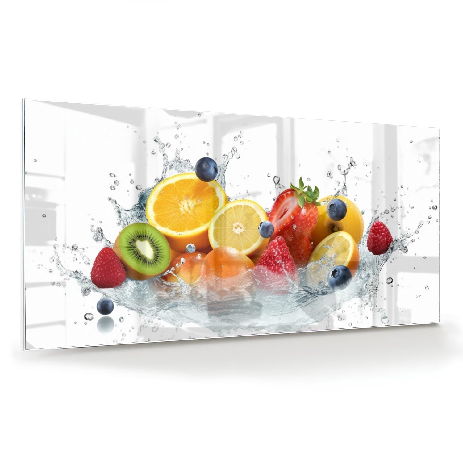 Stimmungsvolles Glasbild mit farbenfroher Fruchtkomposition – Glasbild aus Sicherheitsglas, Größe 70x70_rond