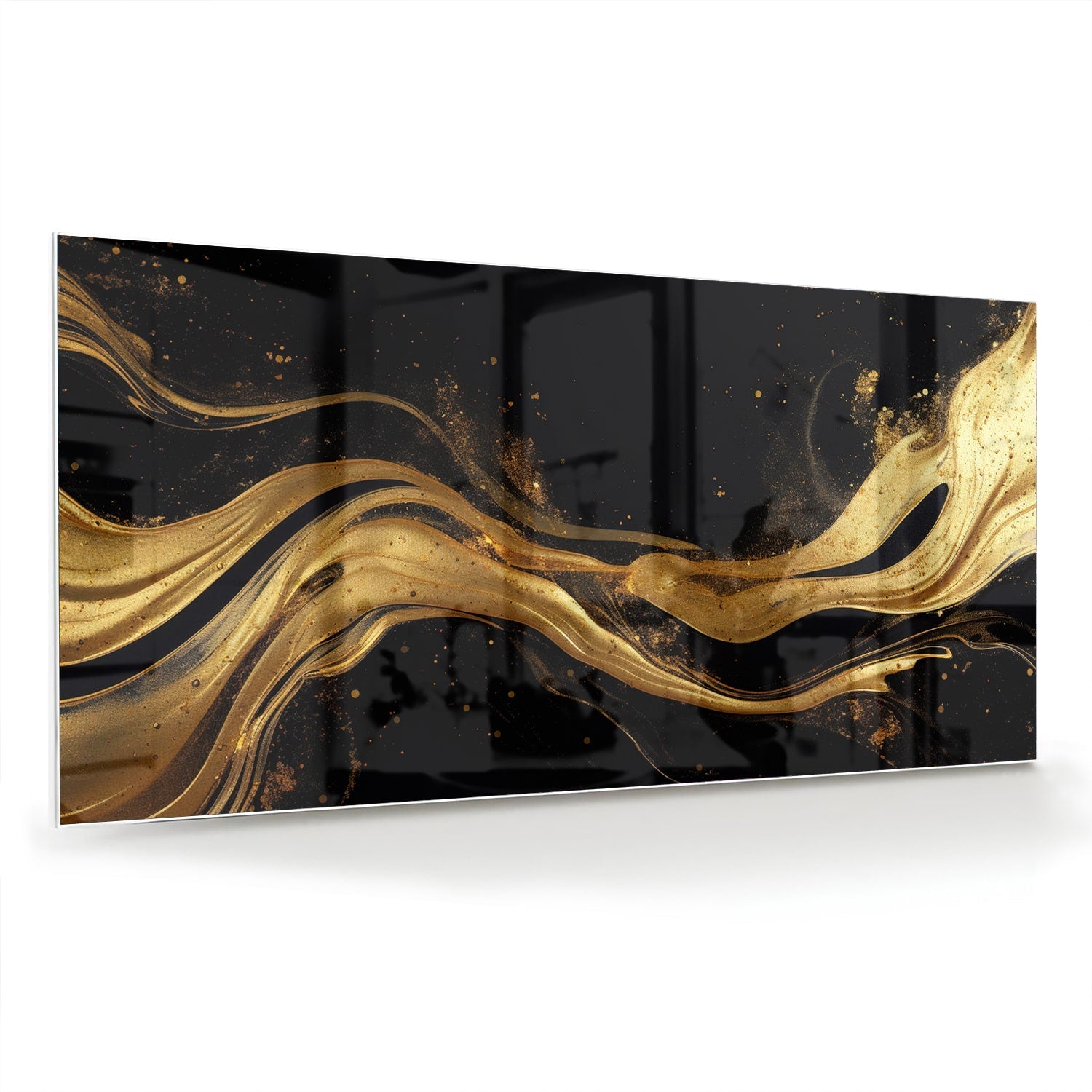 Elegantes Glasbild mit goldenen Linien – Glasbild aus Sicherheitsglas, Größe 70x70_rond
