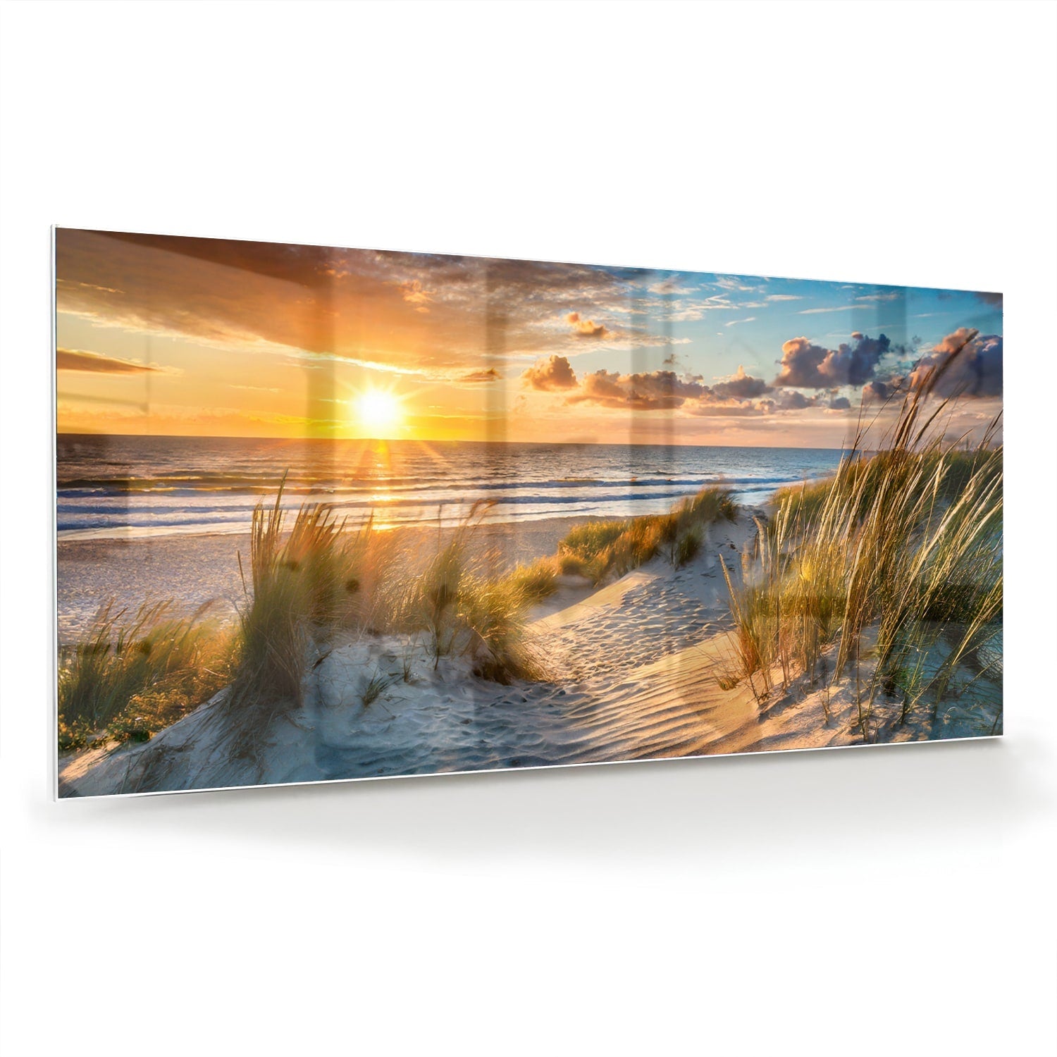 Glasbild – Sonnenuntergang am Strand – Glasbild aus Sicherheitsglas, Größe 70x70_rond