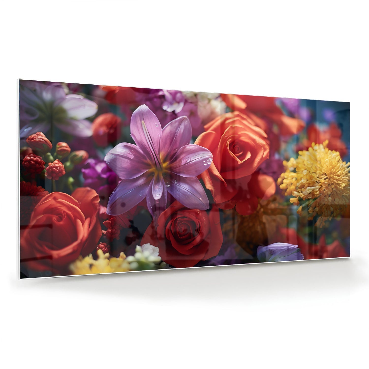 Farbenfrohes Glasbild mit Blütenpracht – Glasbild aus Sicherheitsglas, Größe 70x70_rond