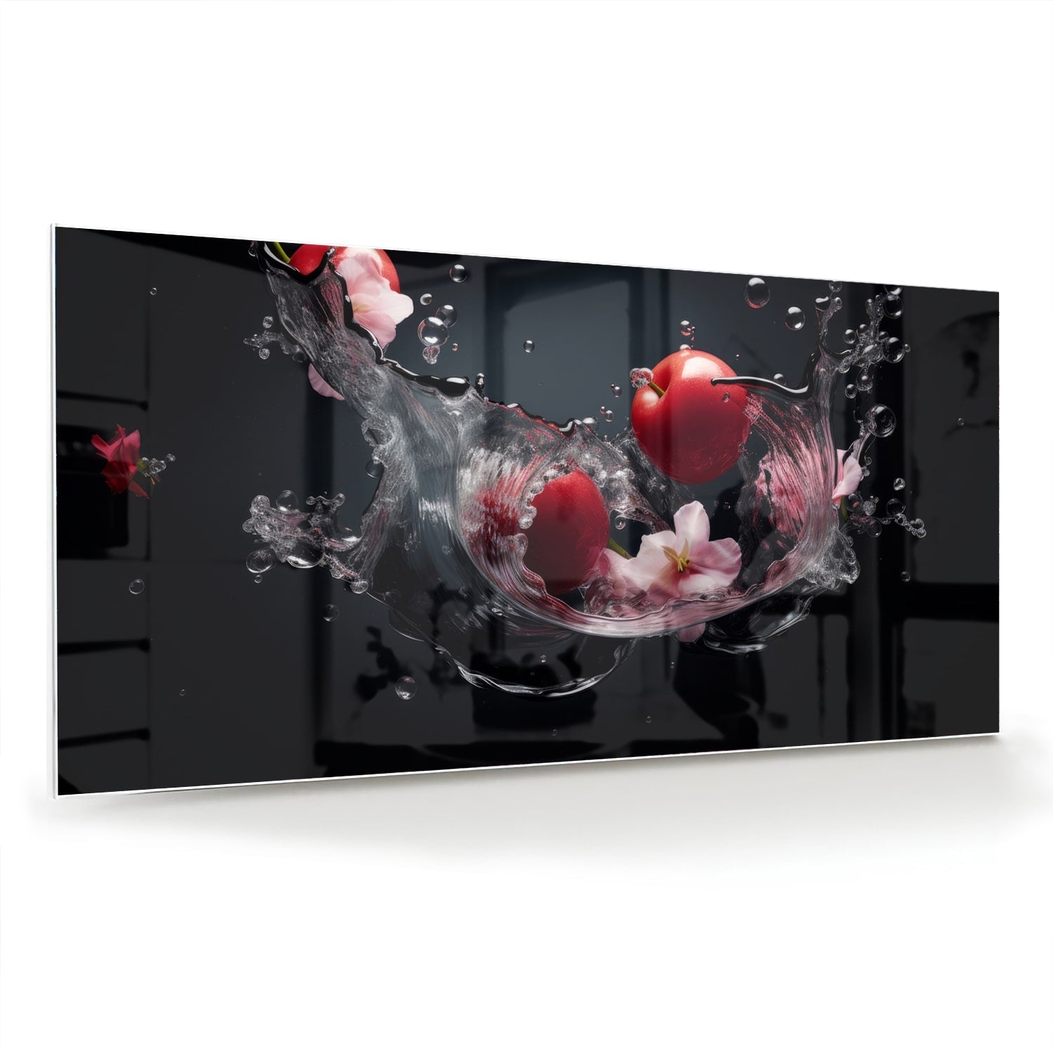Glasbild mit rosa Blumen und Wassertropfen – Glasbild aus Sicherheitsglas, Größe 70x70_rond