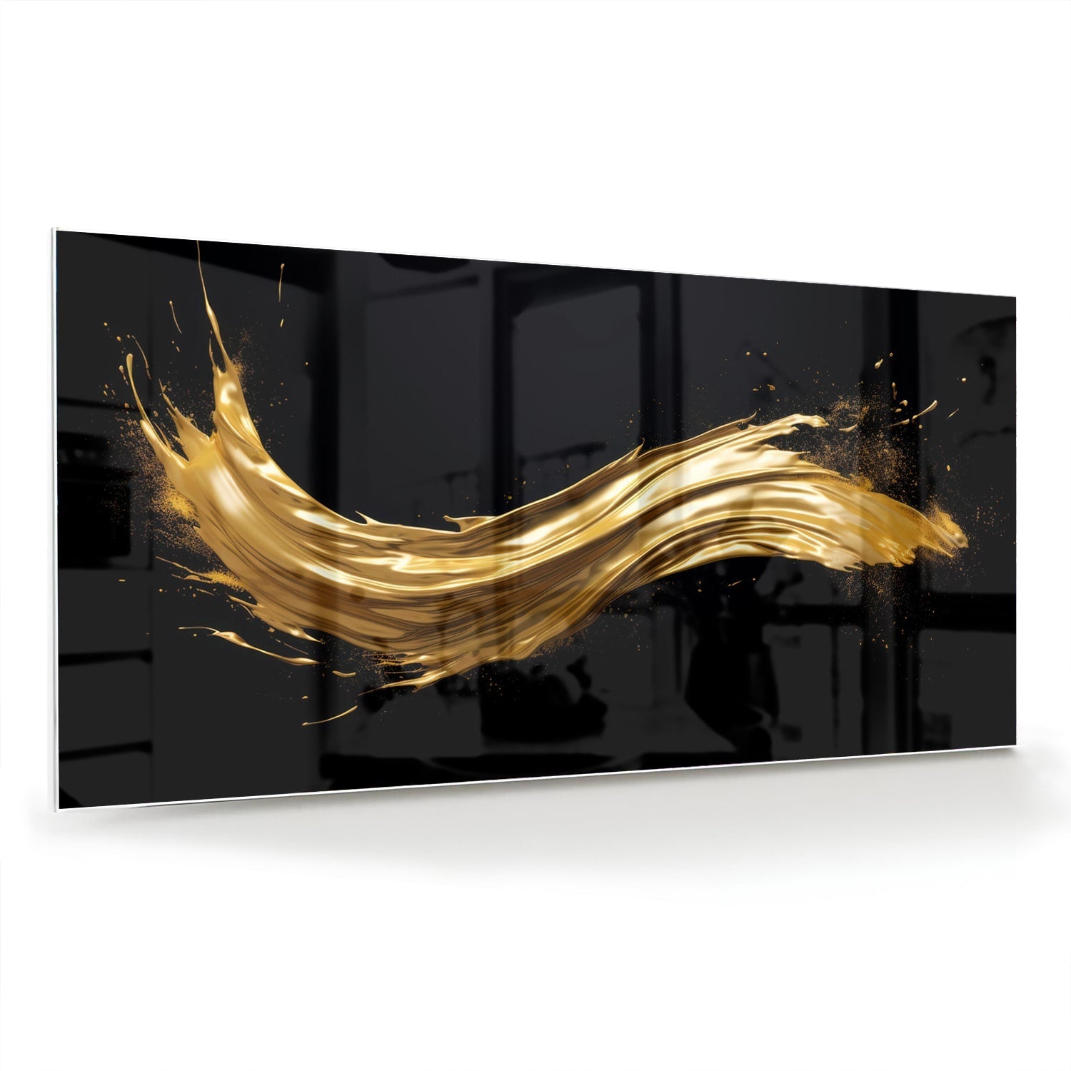 Glasbild mit goldenem Glanz auf schwarzem Hintergrund – Glasbild aus Sicherheitsglas, Größe 70x70_rond