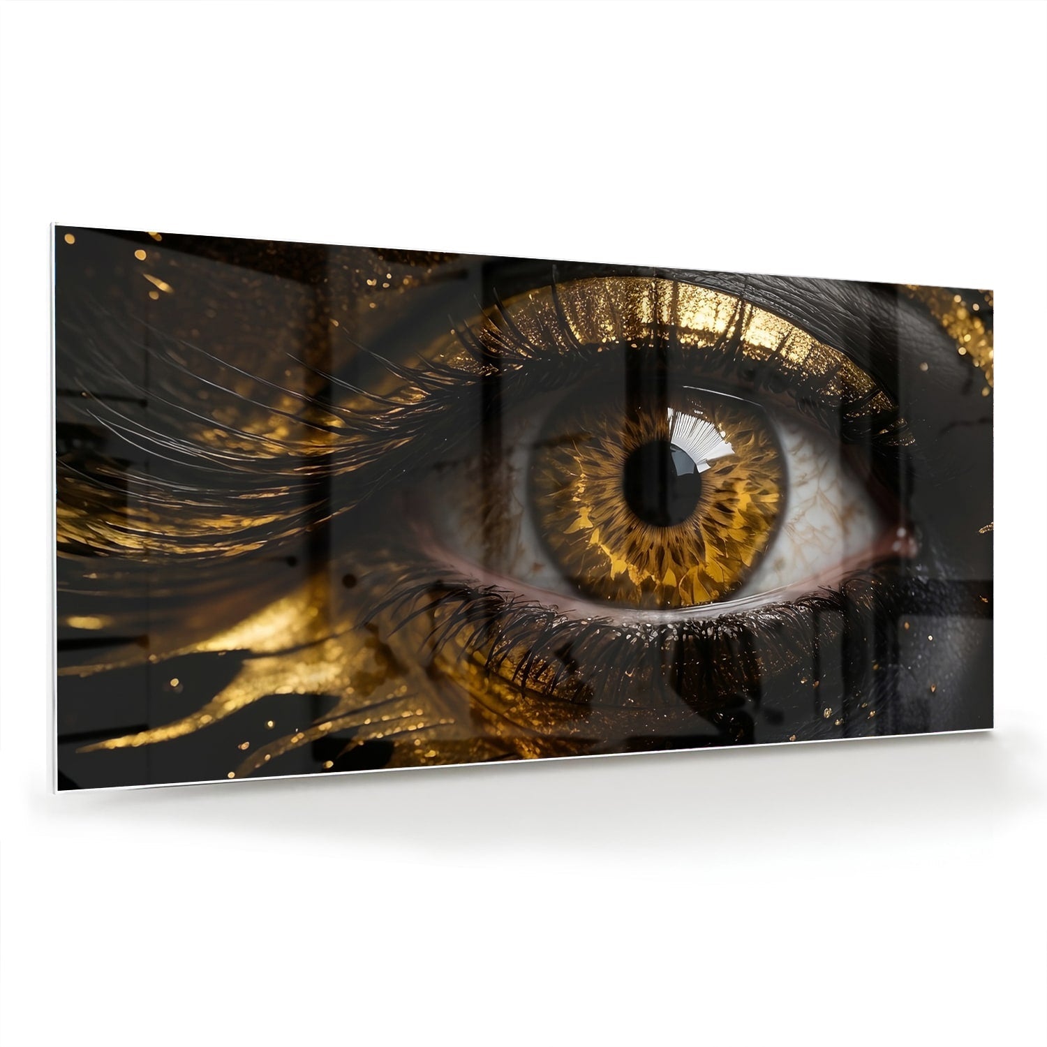 Glasbild Augen-Kunstwerk in Gold und Schwarz – Glasbild aus Sicherheitsglas, Größe 70x70_rond