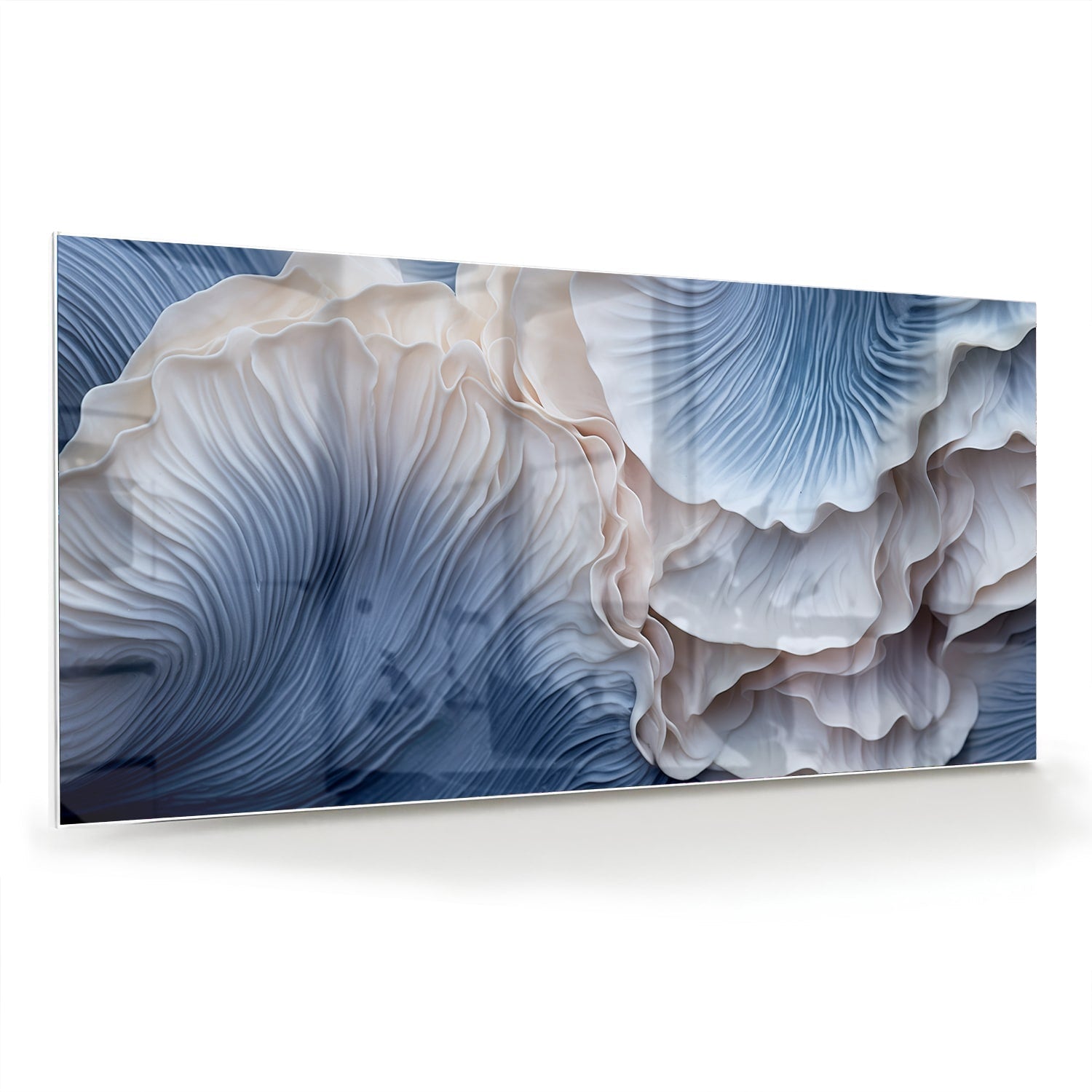 Elegantes Glasbild mit blauen und weißen Mustern – Glasbild aus Sicherheitsglas, Größe 70x70_rond
