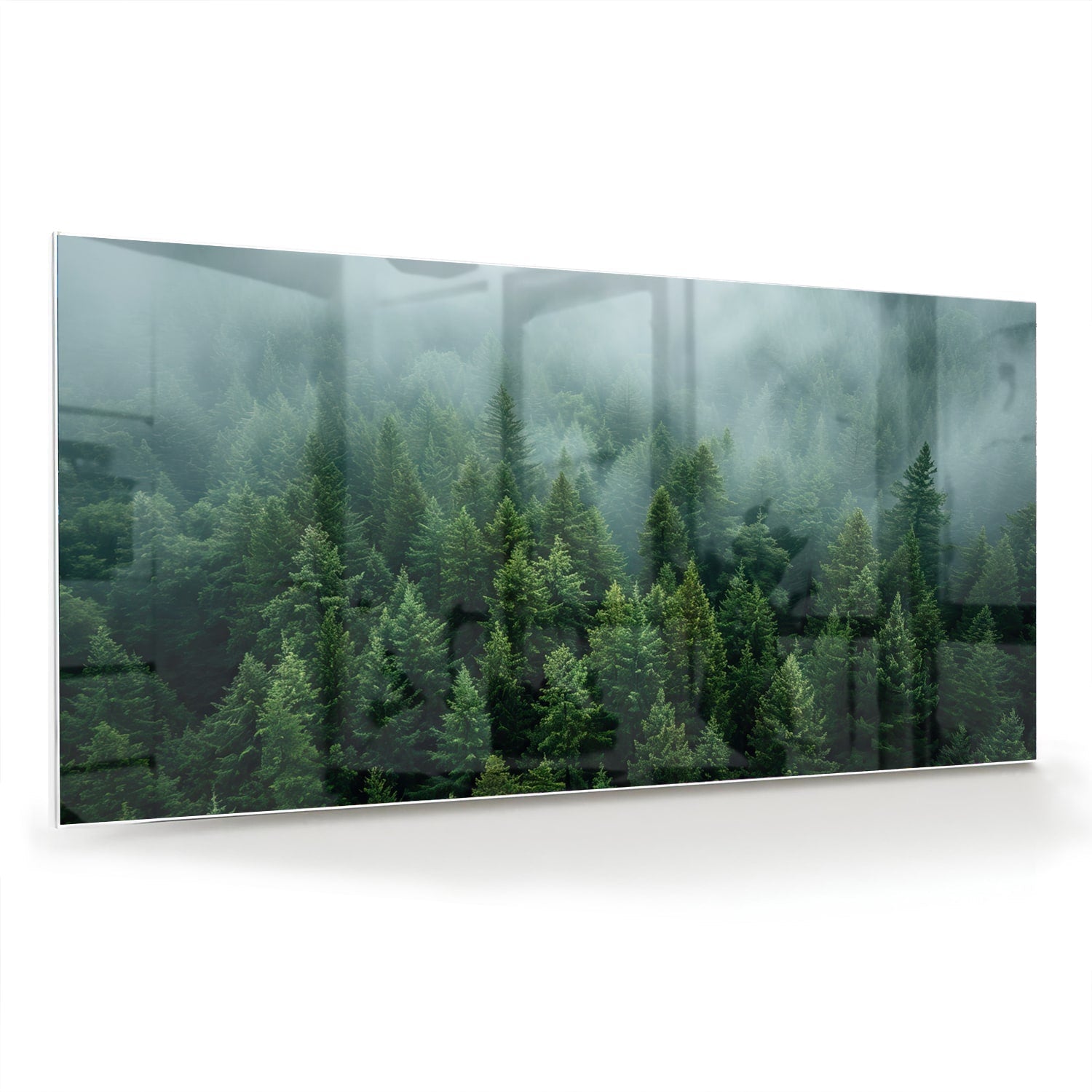 Glasbild mit nebligen Tannenwäldern – Glasbild aus Sicherheitsglas, Größe 70x70_rond