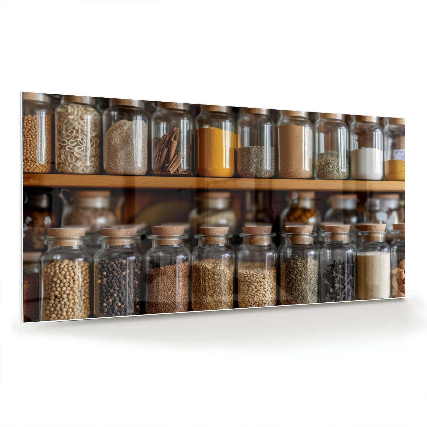 Glasbild mit Gewürzen in Einmachgläsern – Glasbild aus Sicherheitsglas, Größe 70x70_rond