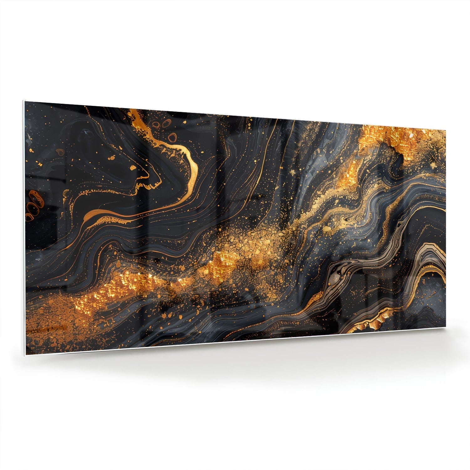 Glasbild mit goldener und schwarzer Marmoroptik – Glasbild aus Sicherheitsglas, Größe 70x70_rond