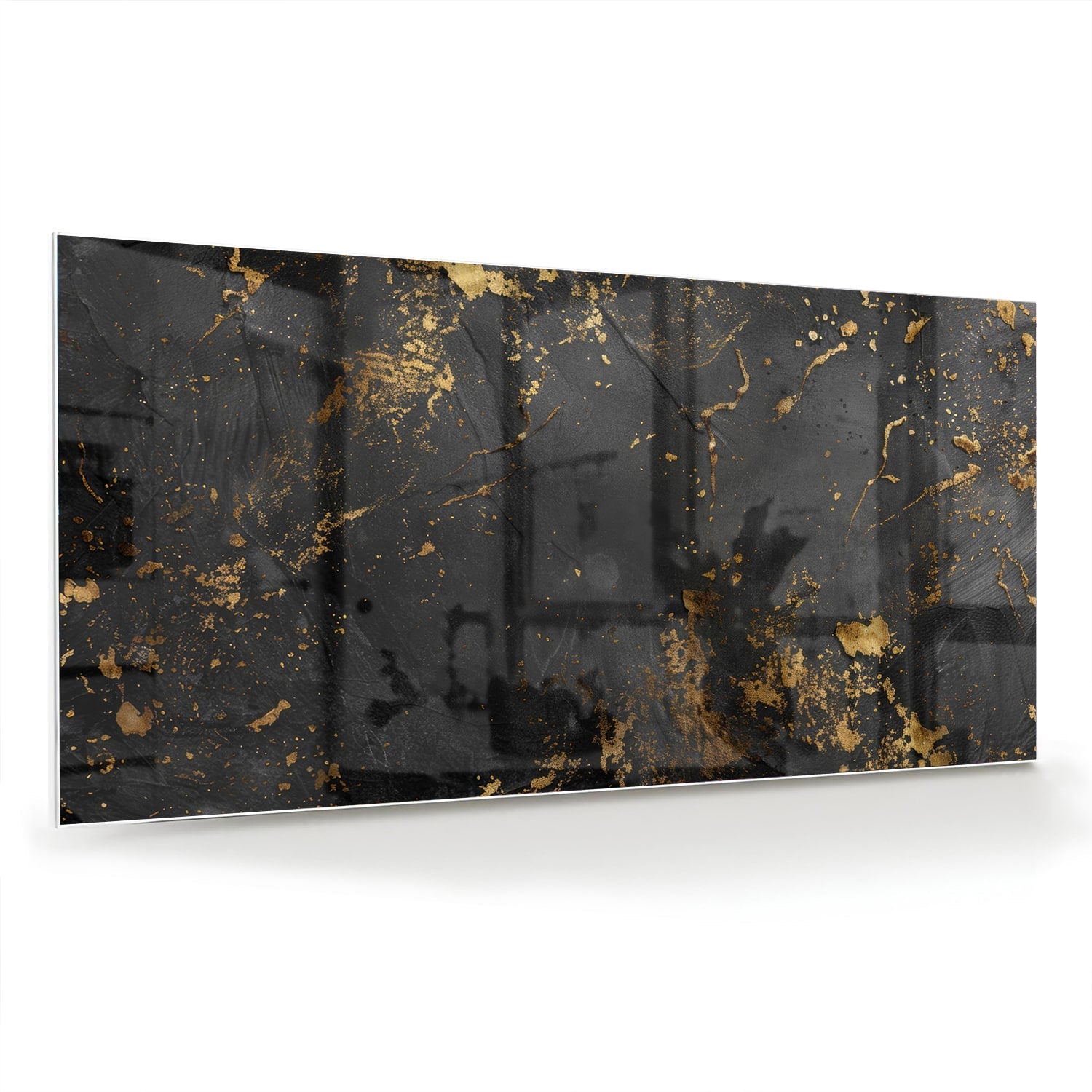 Gold-schwarzes Glasbild mit abstrakten Spritzern – Glasbild aus Sicherheitsglas, Größe 70x70_rond
