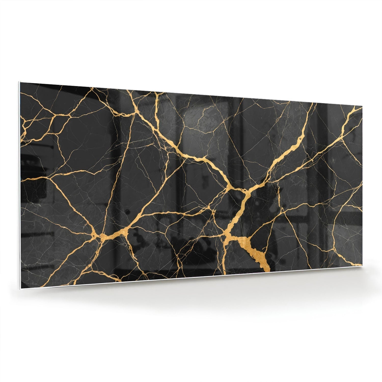 Elegantes Glasbild mit schwarz-goldenem Muster – Glasbild aus Sicherheitsglas, Größe 70x70_rond