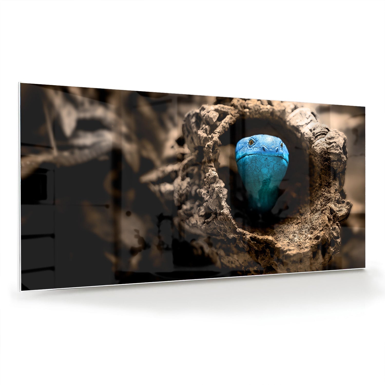 Glasbild mit einer blauen Perle in einem Nest – Glasbild aus Sicherheitsglas, Größe 70x70_rond