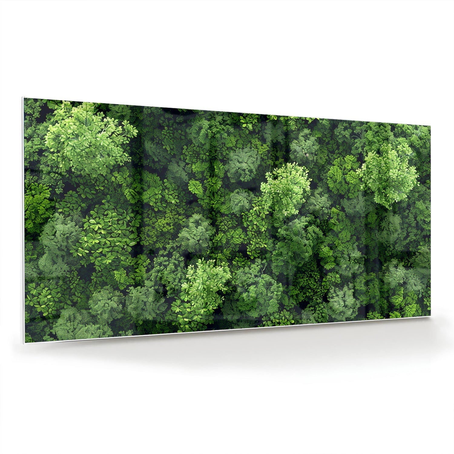 Glasbild mit Himmelsmotiv und üppigem grünen Wald – Glasbild aus Sicherheitsglas, Größe 70x70_rond