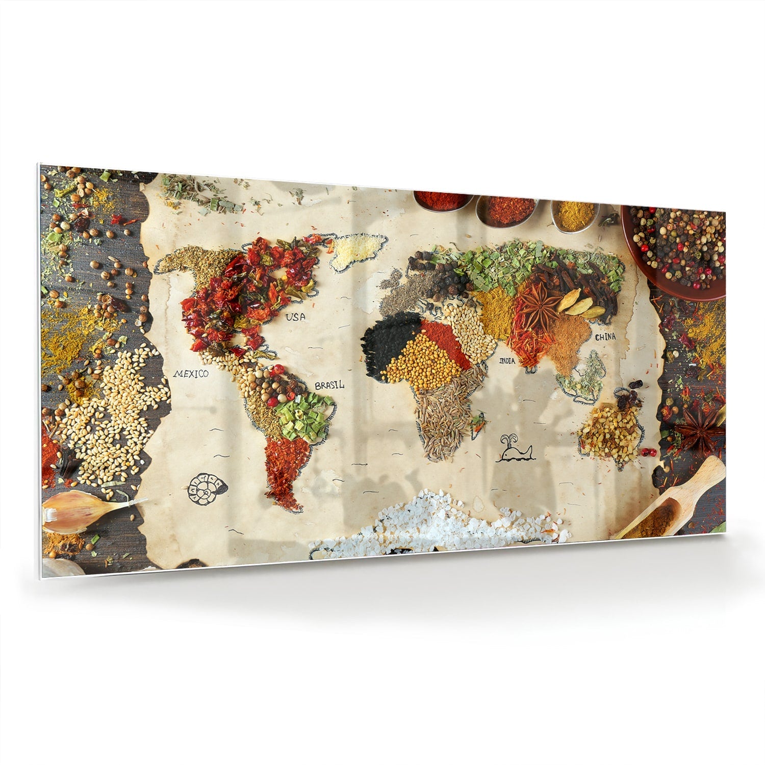 Farbenfrohes Glasbild mit Früchten und Gewürzen – Glasbild aus Sicherheitsglas, Größe 70x70_rond