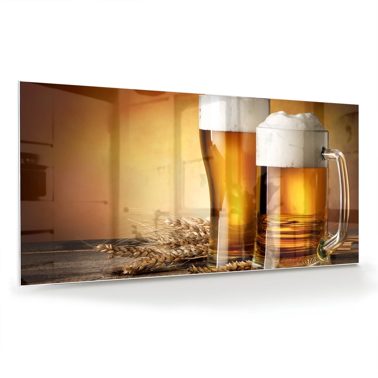 Stilvolles Glasbild mit Bier und Gerste – Glasbild aus Sicherheitsglas, Größe 70x70_rond