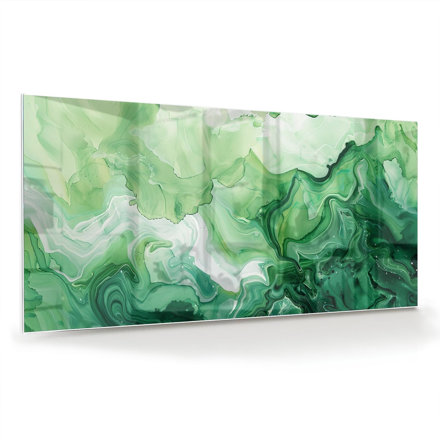 Grünes marmoriertes Glasbild für moderne Innenräume – Glasbild aus Sicherheitsglas, Größe 70x70_rond