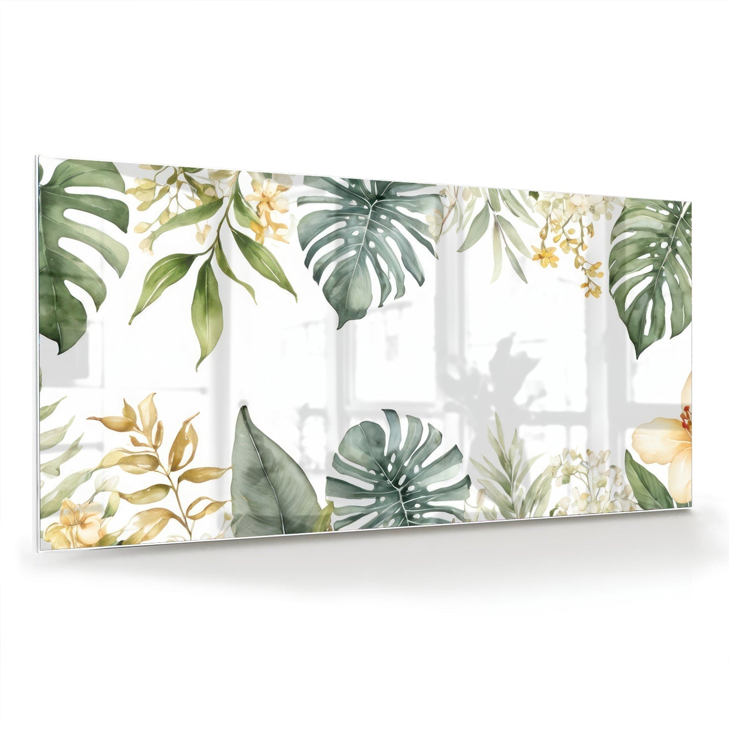 Glasbild mit tropischen Blättern und botanischer Flora – Glasbild aus Sicherheitsglas, Größe 70x70_rond