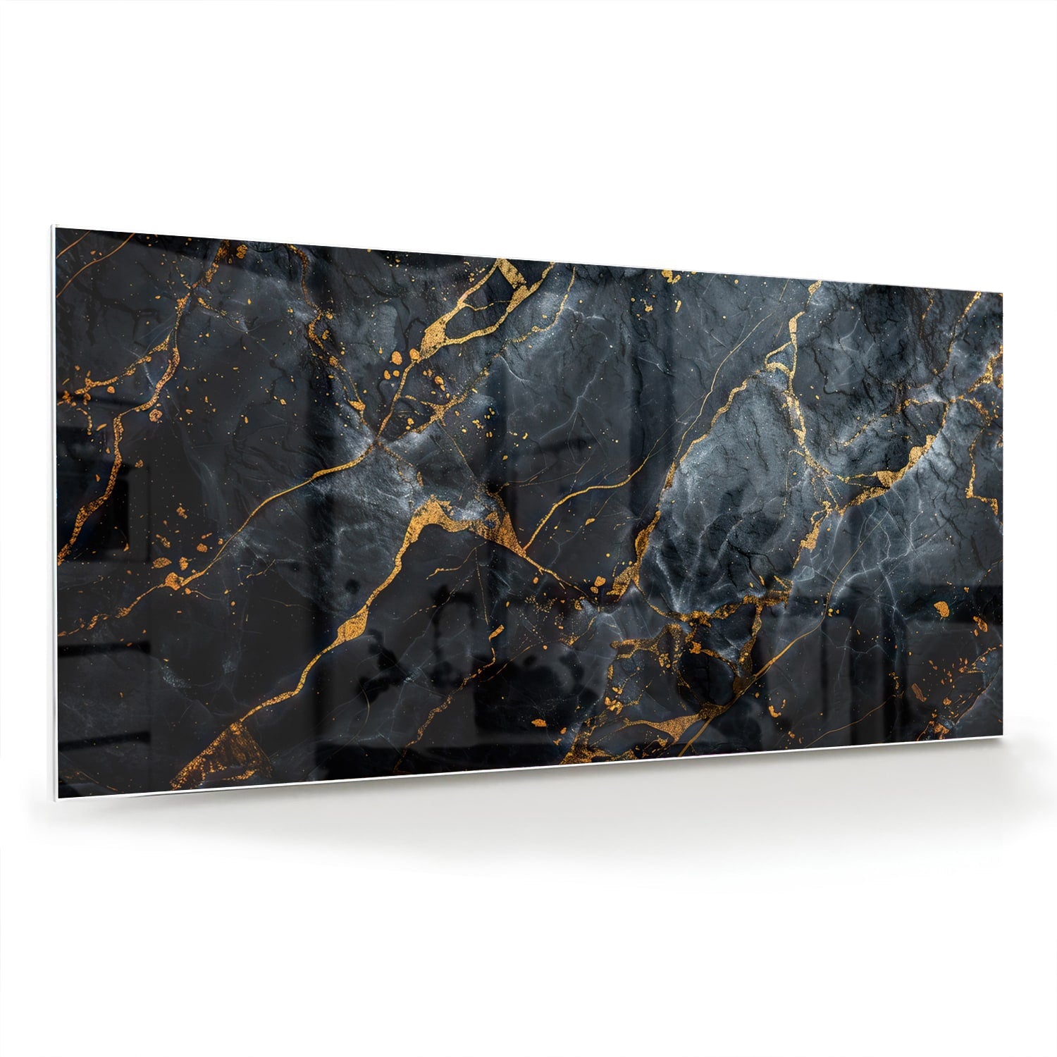 Elegantes Glasbild mit Marmoroptik und goldenen Adern – Glasbild aus Sicherheitsglas, Größe 70x70_rond