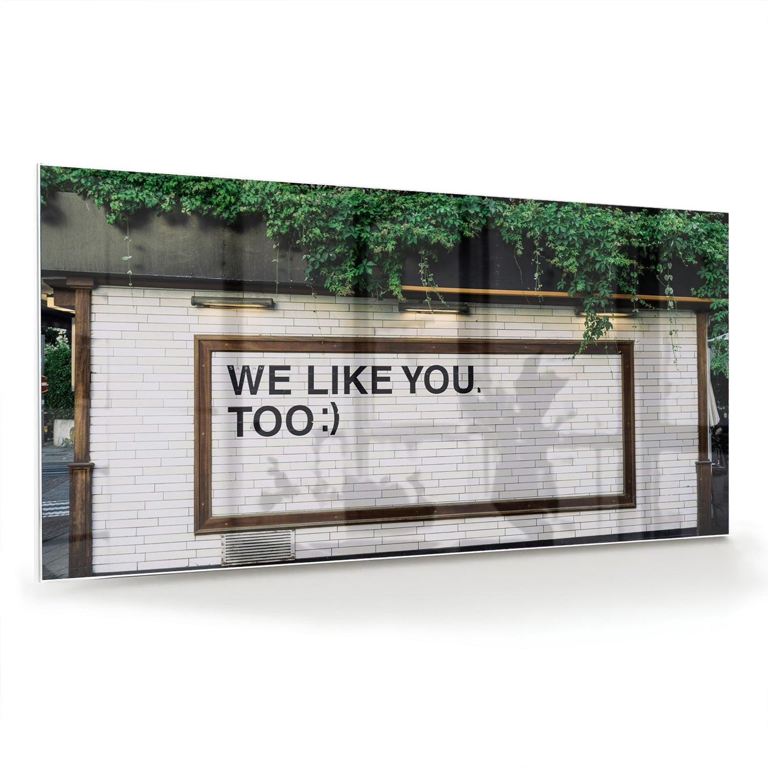 Glasbild 'We Like You Too' mit Pflanzen – Glasbild aus Sicherheitsglas, Größe 70x70_rond