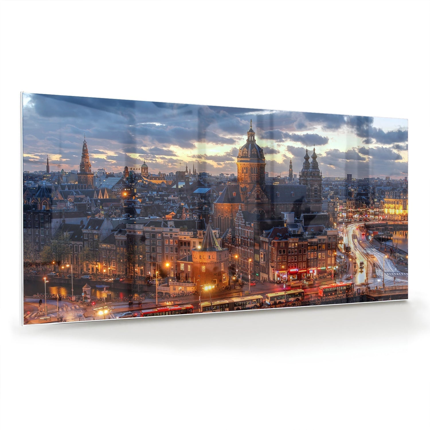 Stimmungsvolles Glasbild mit urbaner Landschaft – Glasbild aus Sicherheitsglas, Größe 70x70_rond