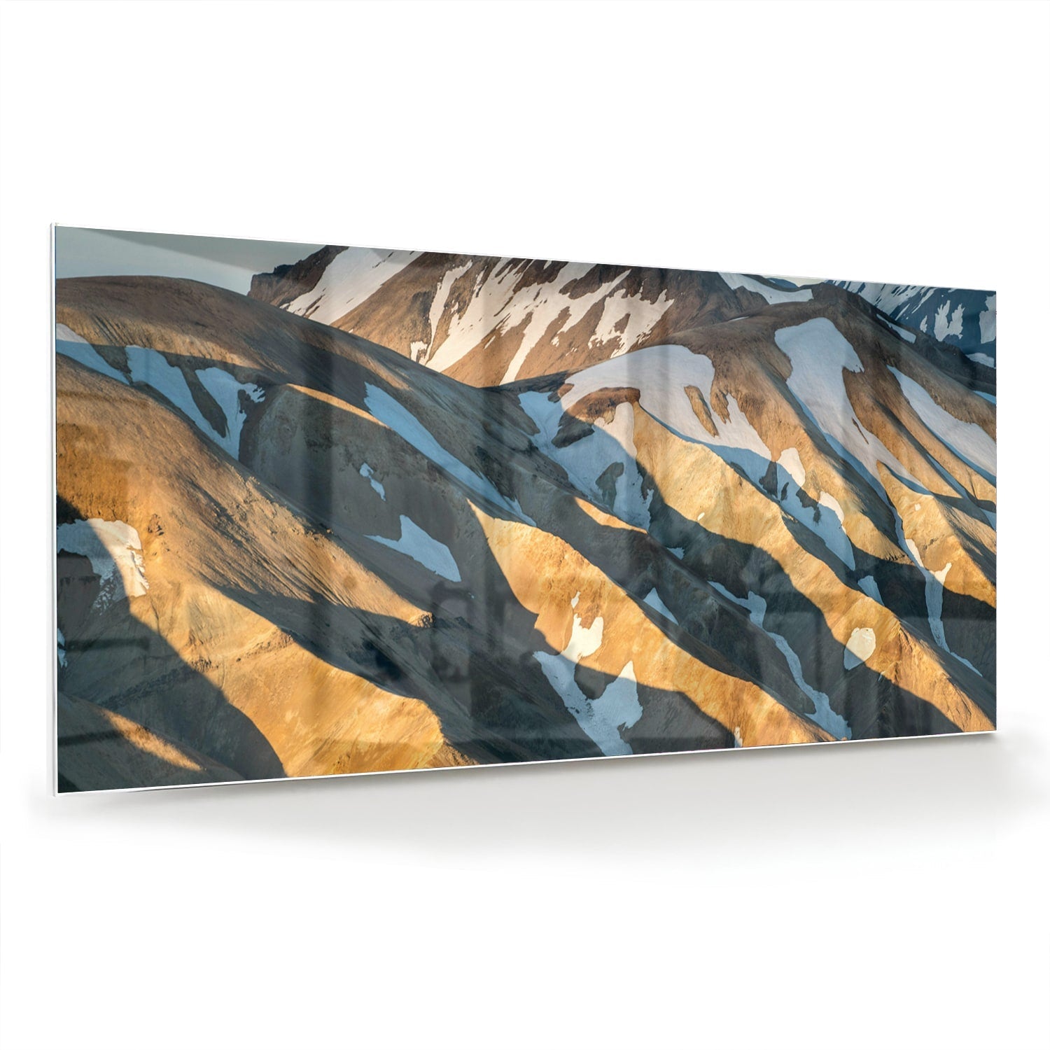 Glasbild mit Bergen und sanften Farben – Glasbild aus Sicherheitsglas, Größe 70x70_rond